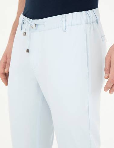 Mavi Slim Fit Beli Lastikli İpli Kanvas Pantolon