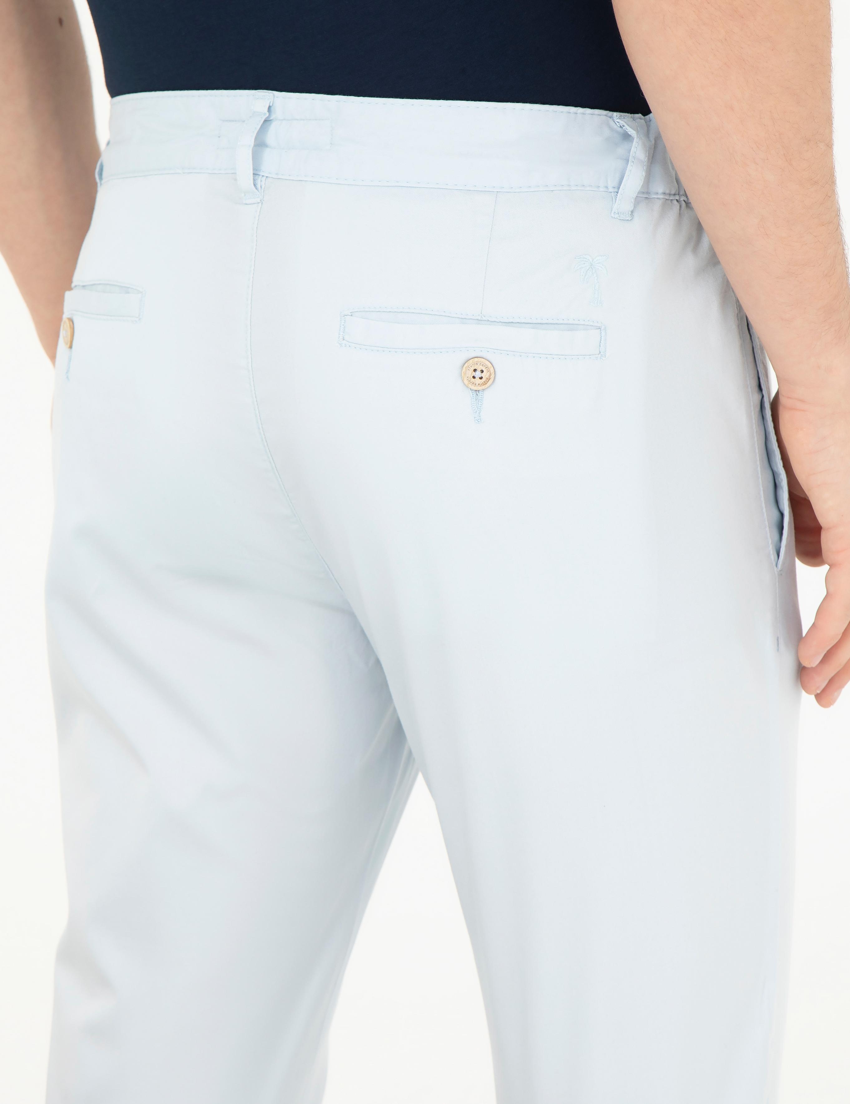 Mavi Slim Fit Beli Lastikli İpli Kanvas Pantolon