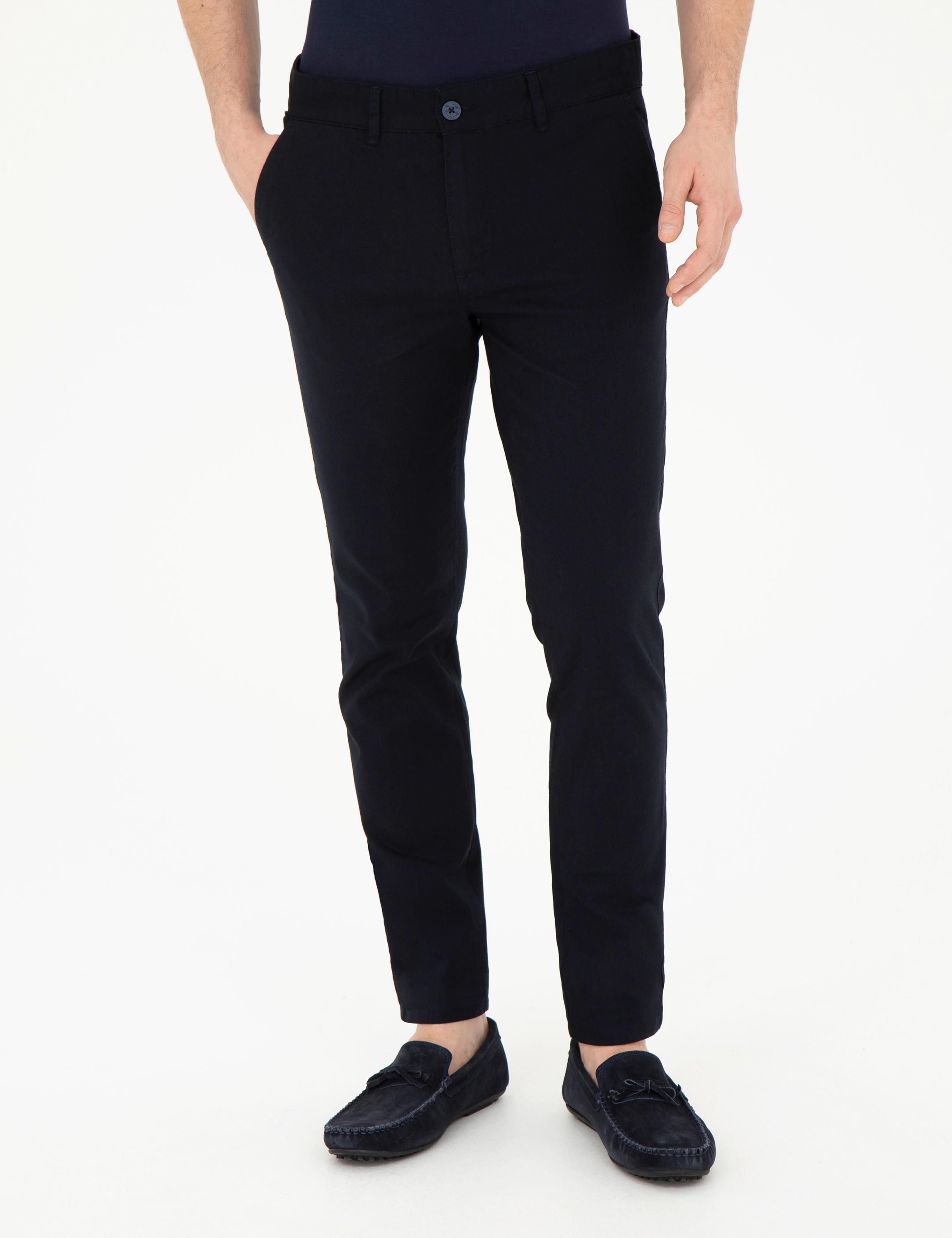 Lacivert Slim Fit Kanvas Pantolon