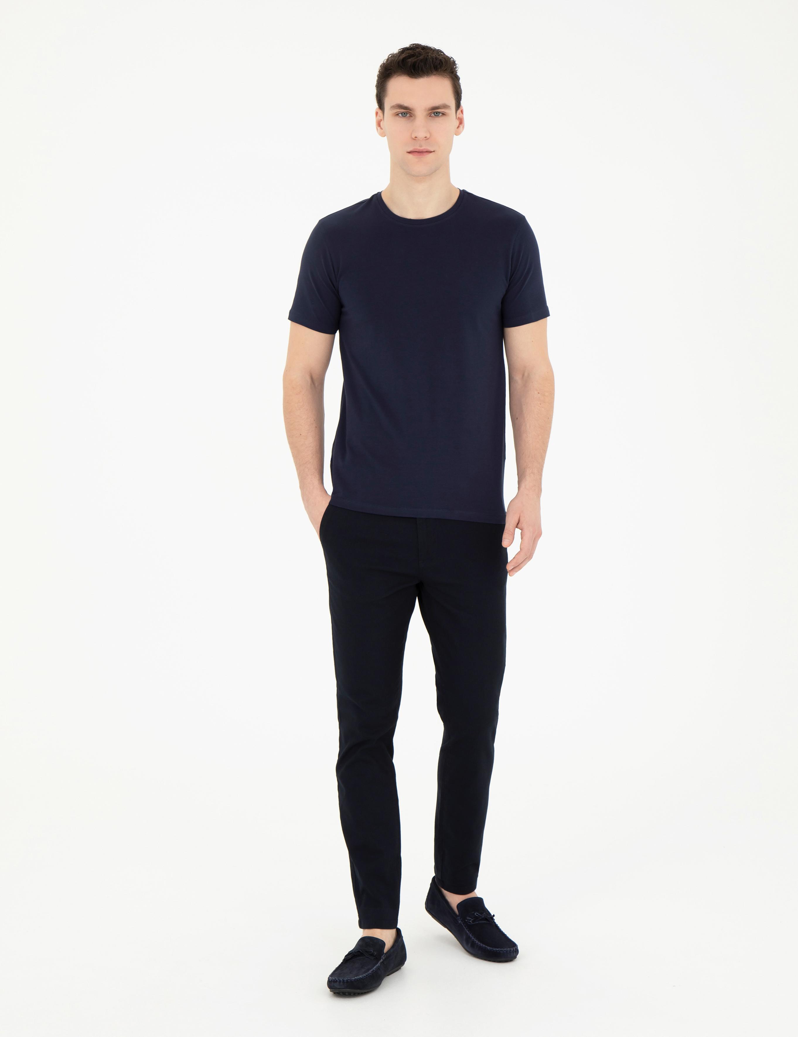 Lacivert Slim Fit Kanvas Pantolon