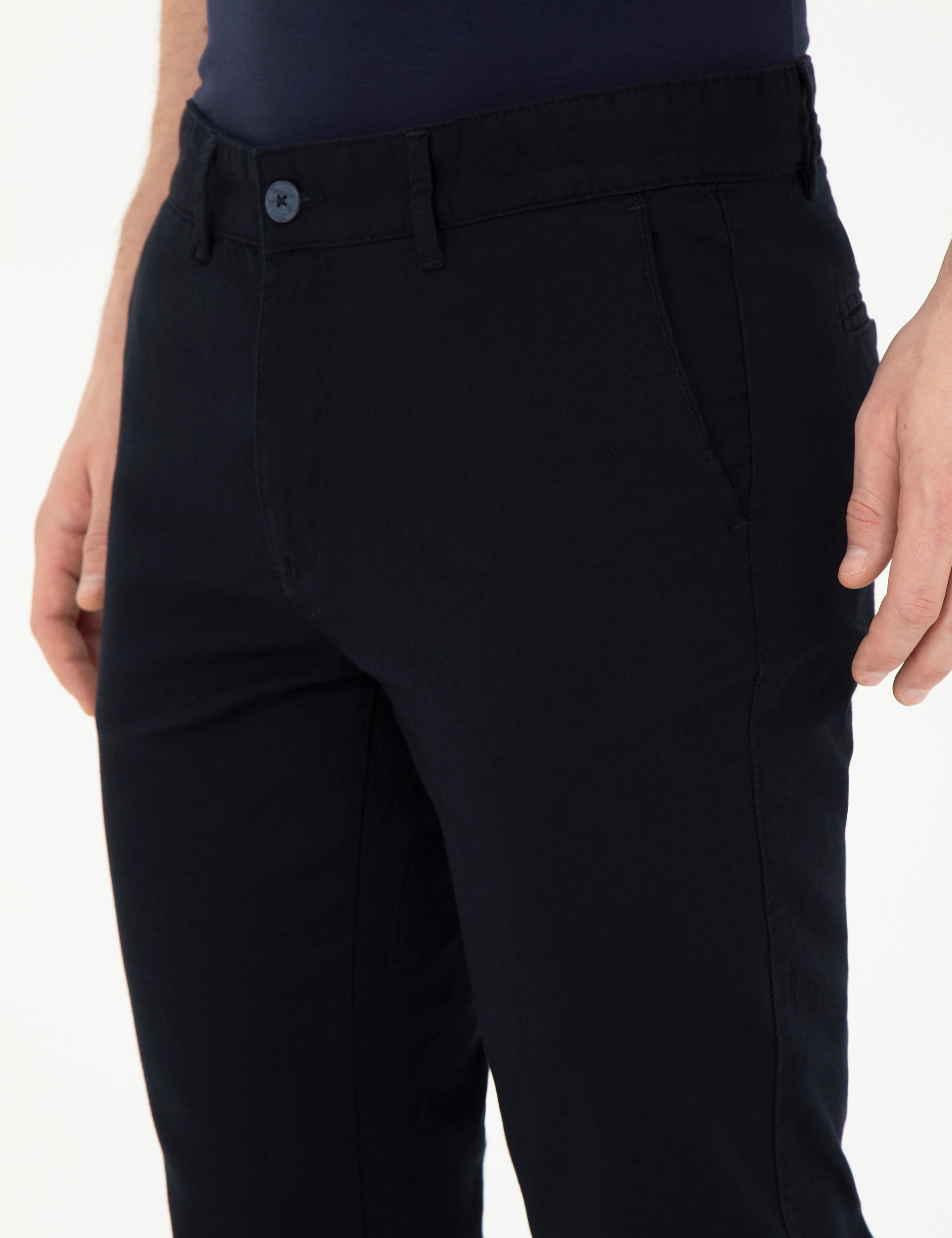 Lacivert Slim Fit Kanvas Pantolon