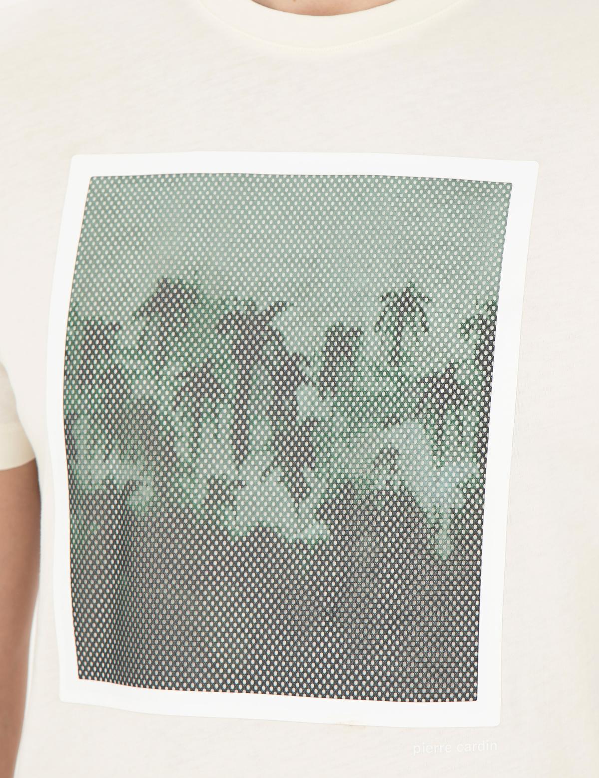 Ekru Slim Fit %100 Pamuk Bisiklet Yaka Tişört - 50284307001