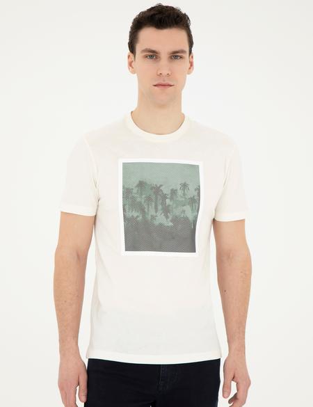 Ekru Slim Fit %100 Pamuk Bisiklet Yaka Tişört - 50284307001