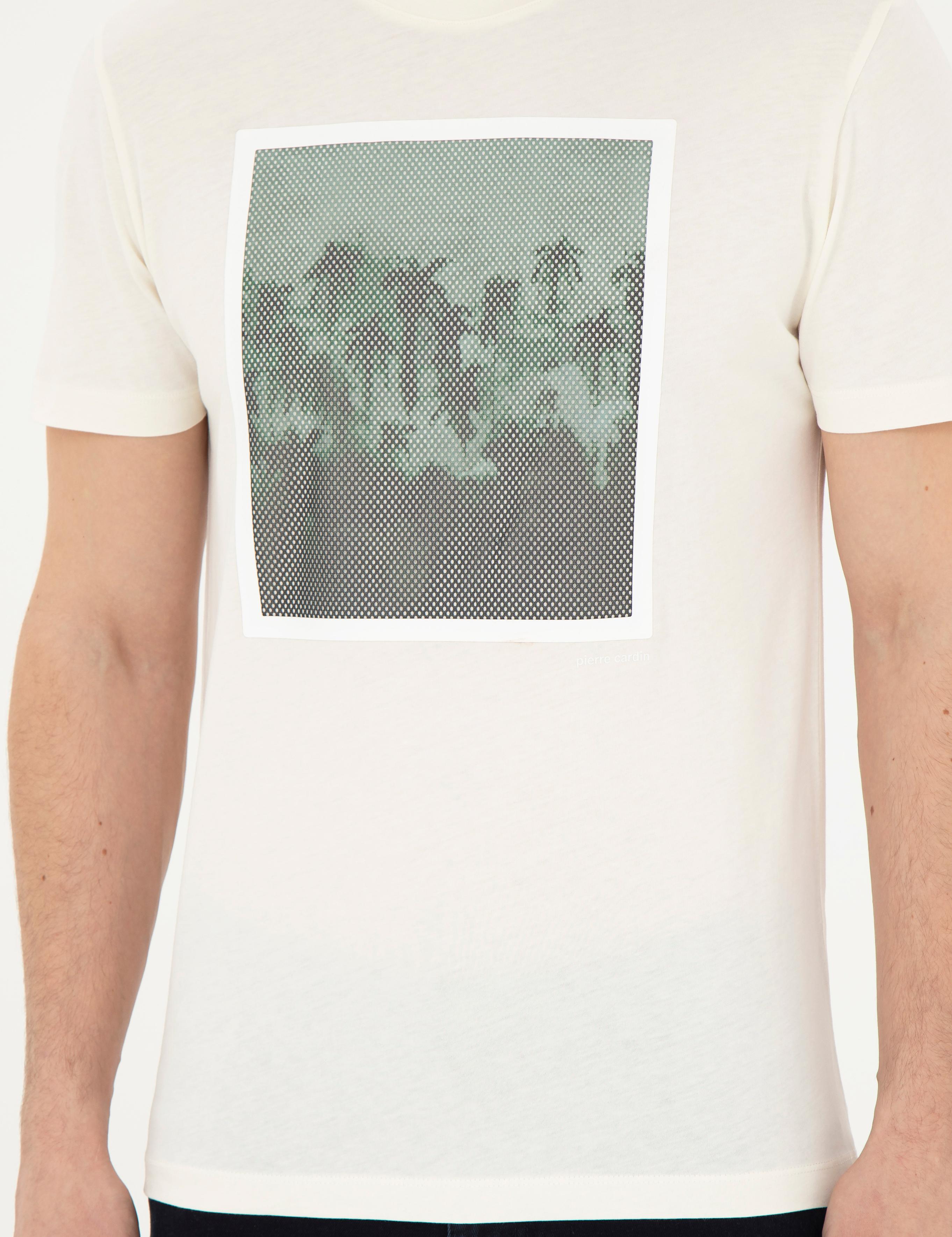 Ekru Slim Fit %100 Pamuk Bisiklet Yaka Tişört