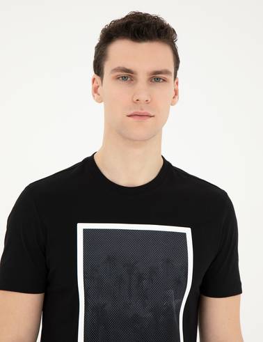 Siyah Slim Fit %100 Pamuk Bisiklet Yaka Tişört