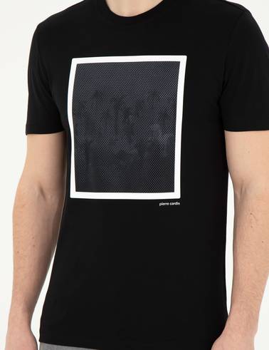 Siyah Slim Fit %100 Pamuk Bisiklet Yaka Tişört
