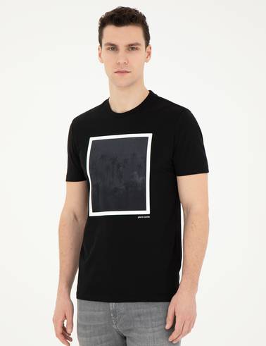 Siyah Slim Fit %100 Pamuk Bisiklet Yaka Tişört