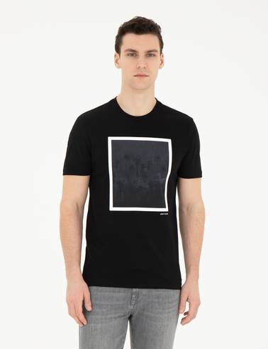 Siyah Slim Fit %100 Pamuk Bisiklet Yaka Tişört