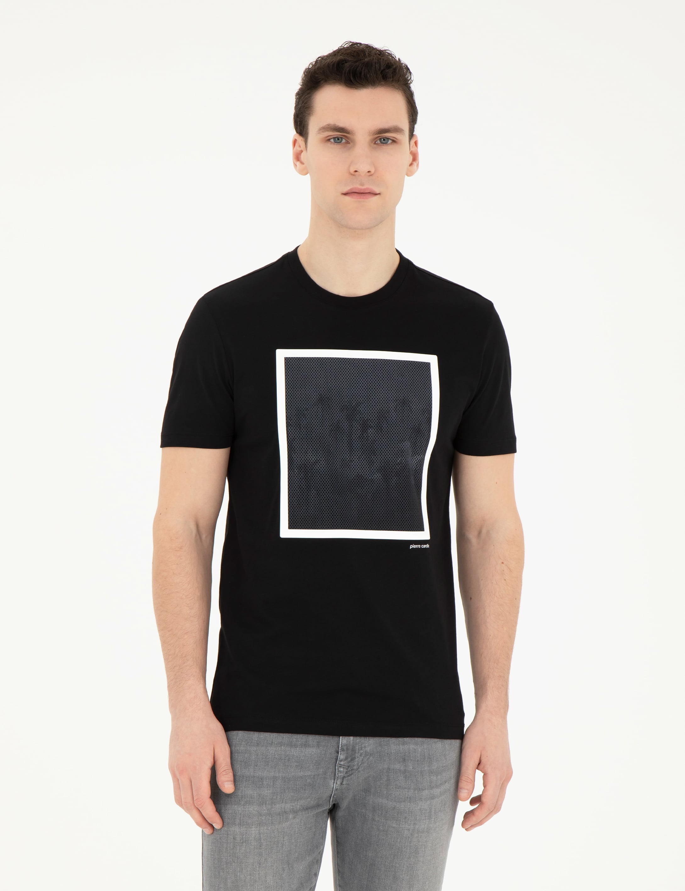 Siyah Slim Fit %100 Pamuk Bisiklet Yaka Tişört