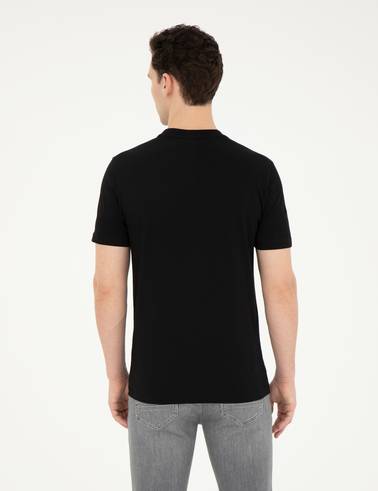 Siyah Slim Fit %100 Pamuk Bisiklet Yaka Tişört