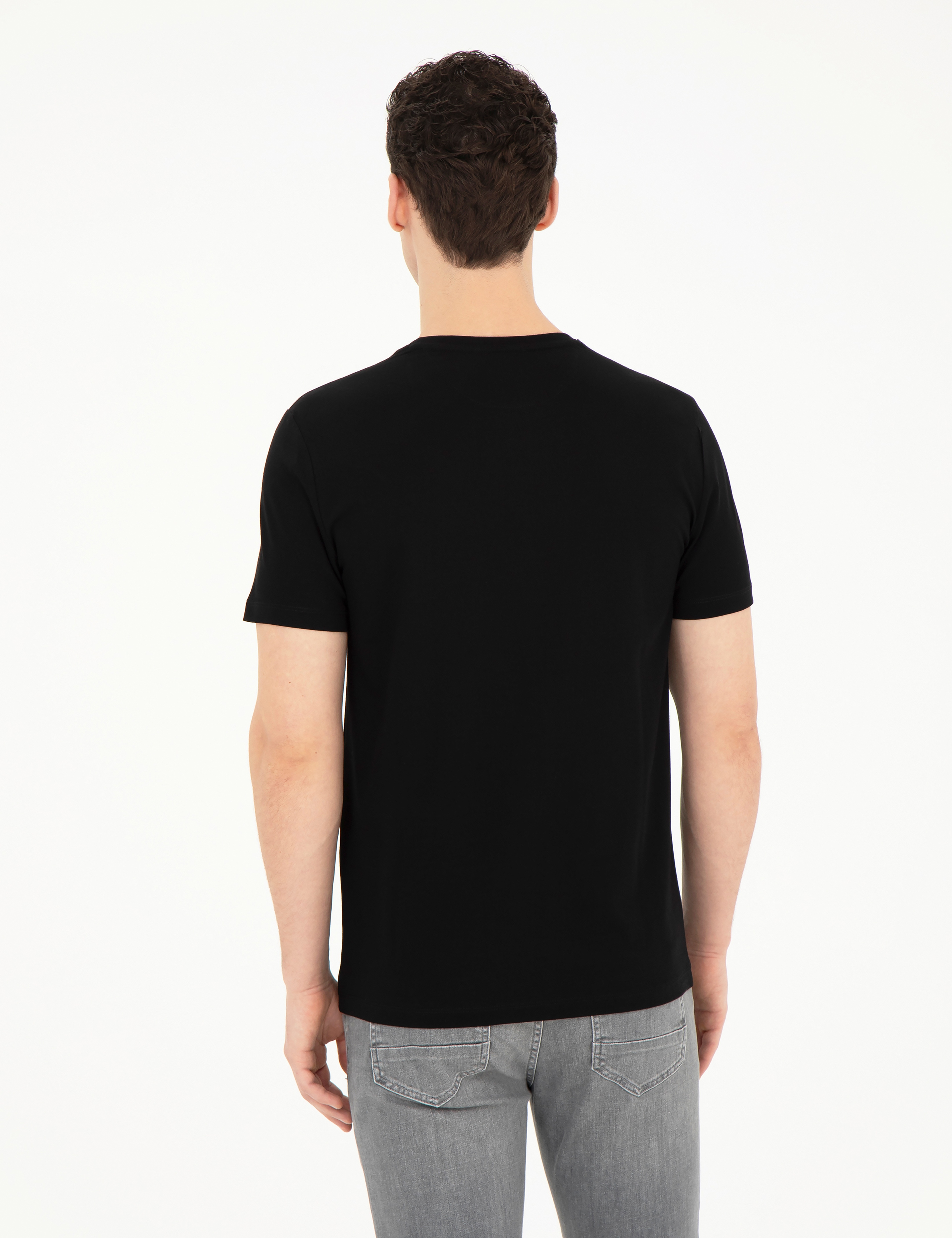 Siyah Slim Fit %100 Pamuk Bisiklet Yaka Tişört - Image 5