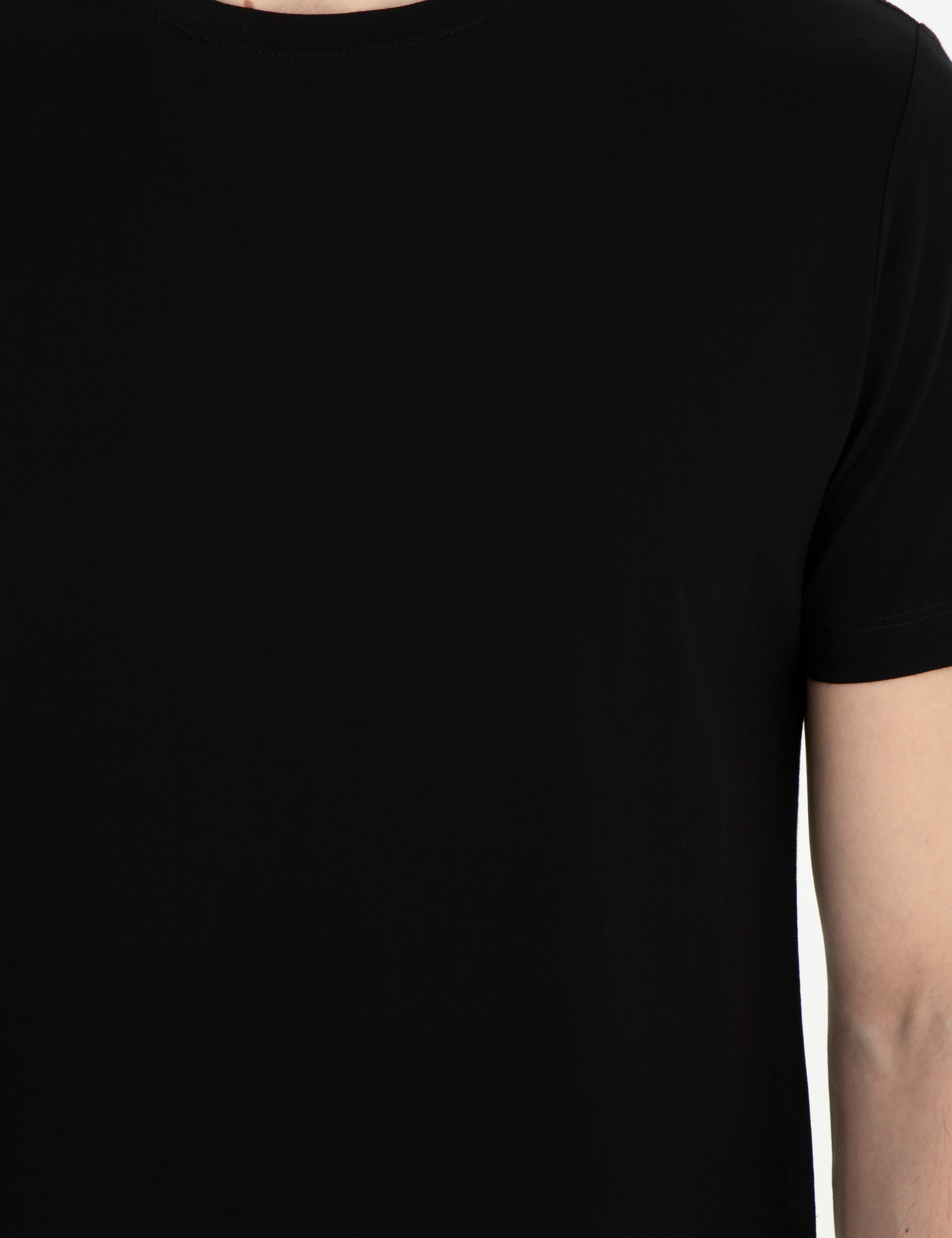 Siyah Slim Fit %100 Pamuk Bisiklet Yaka Tişört - Image 7