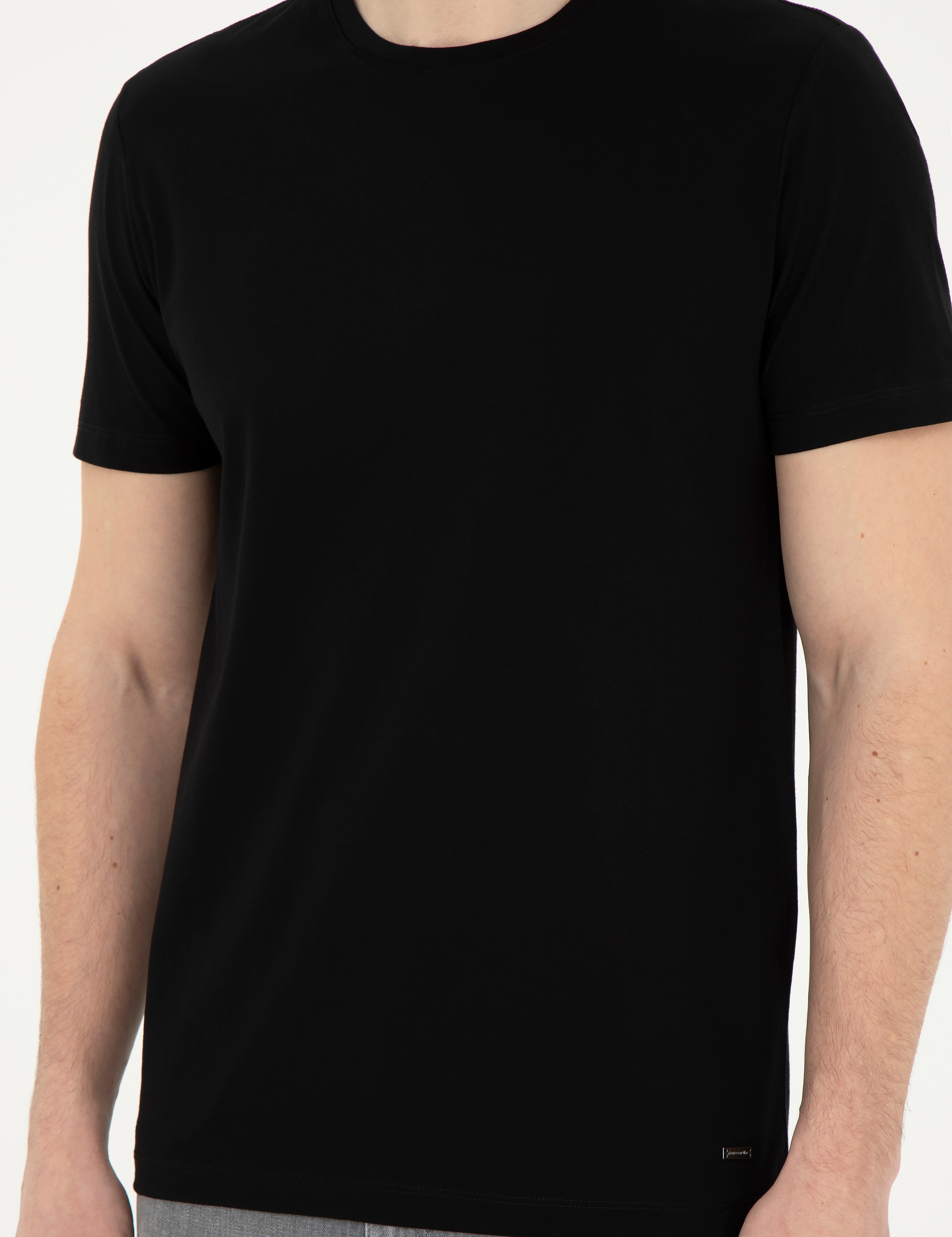 Siyah Slim Fit %100 Pamuk Bisiklet Yaka Tişört - Image 6