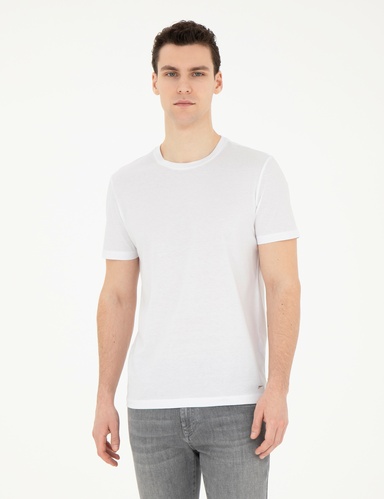 Beyaz Slim Fit %100 Pamuk Bisiklet Yaka Tişört