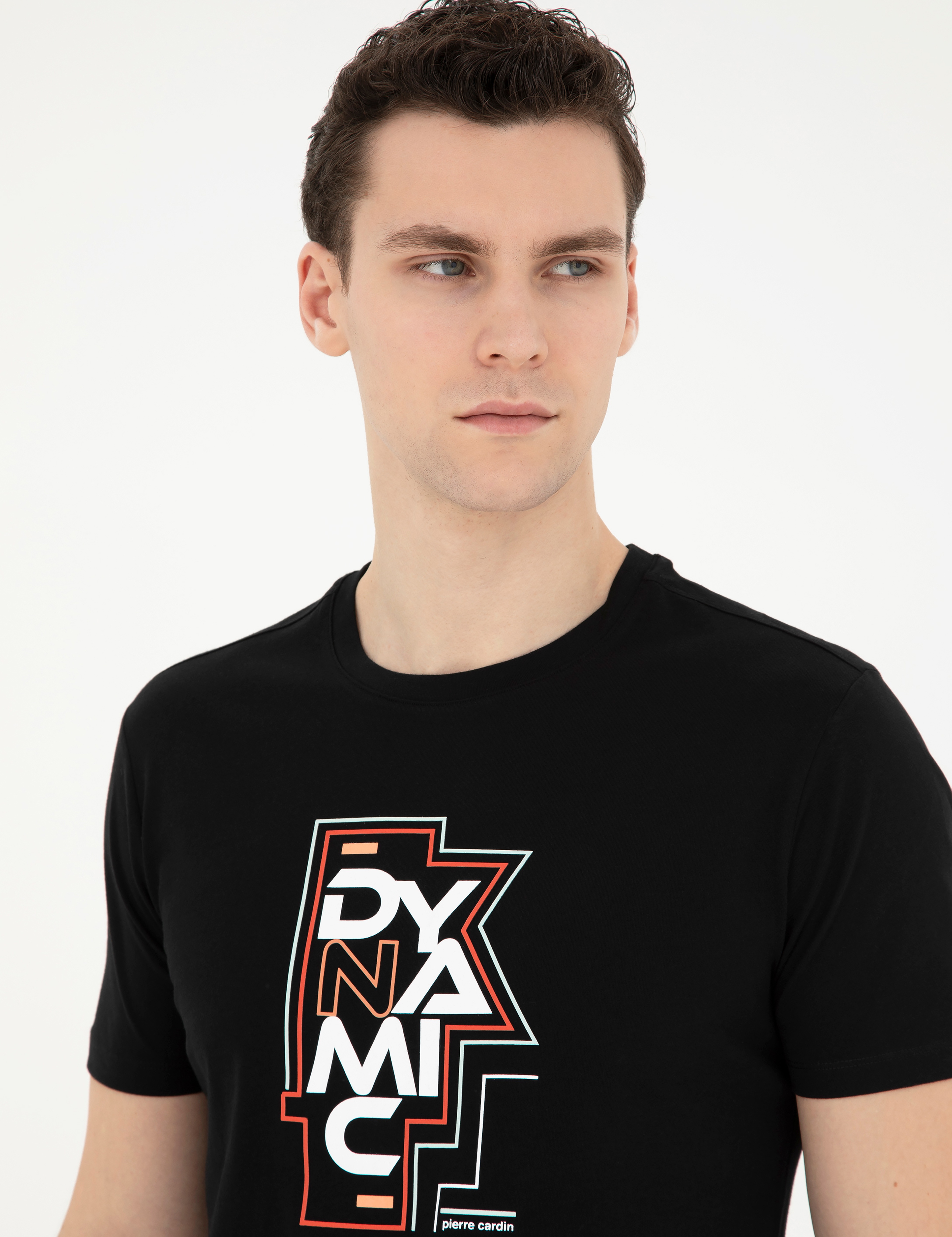 Siyah Slim Fit %100 Pamuk Bisiklet Yaka Tişört - Image 2
