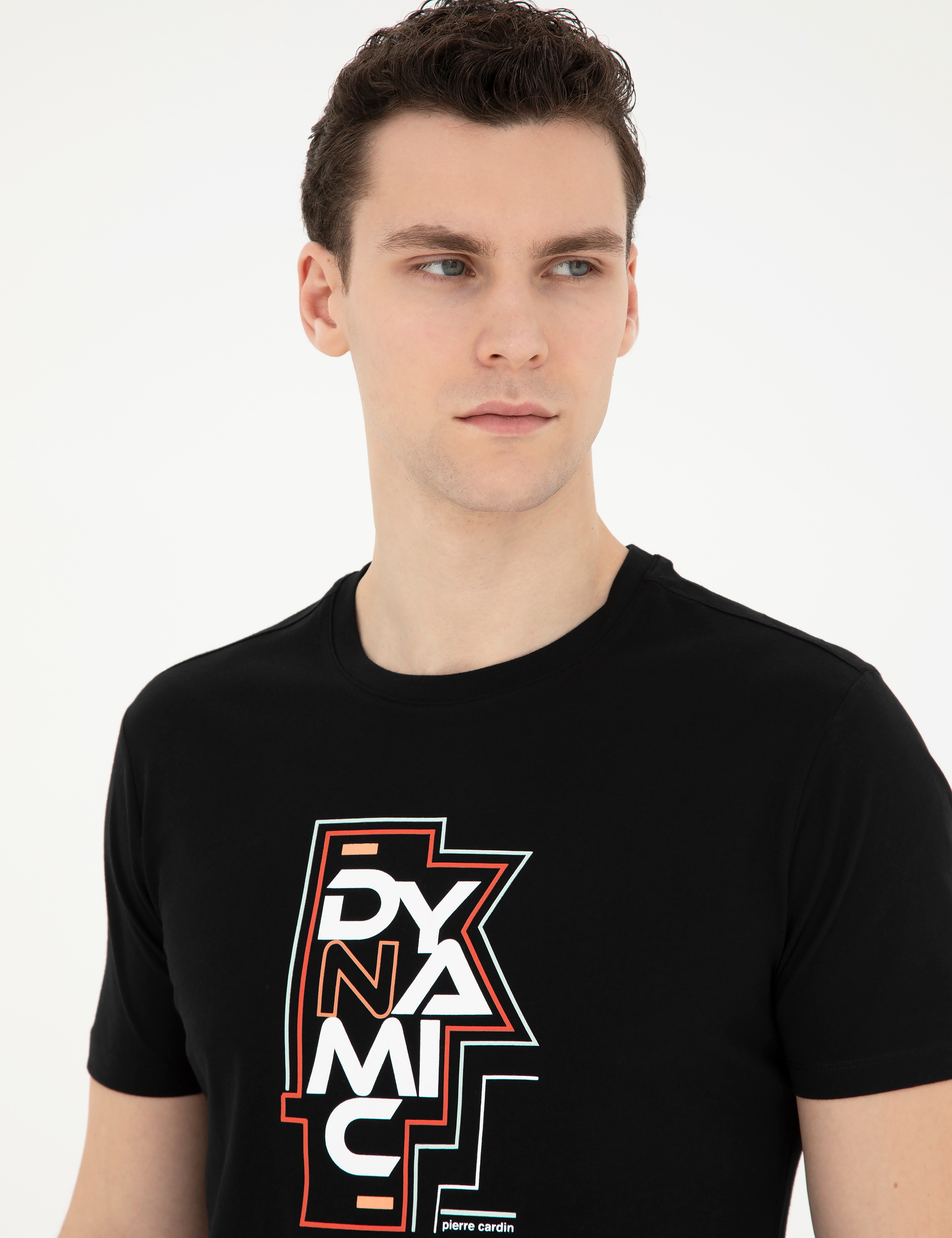 Siyah Slim Fit %100 Pamuk Bisiklet Yaka Tişört
