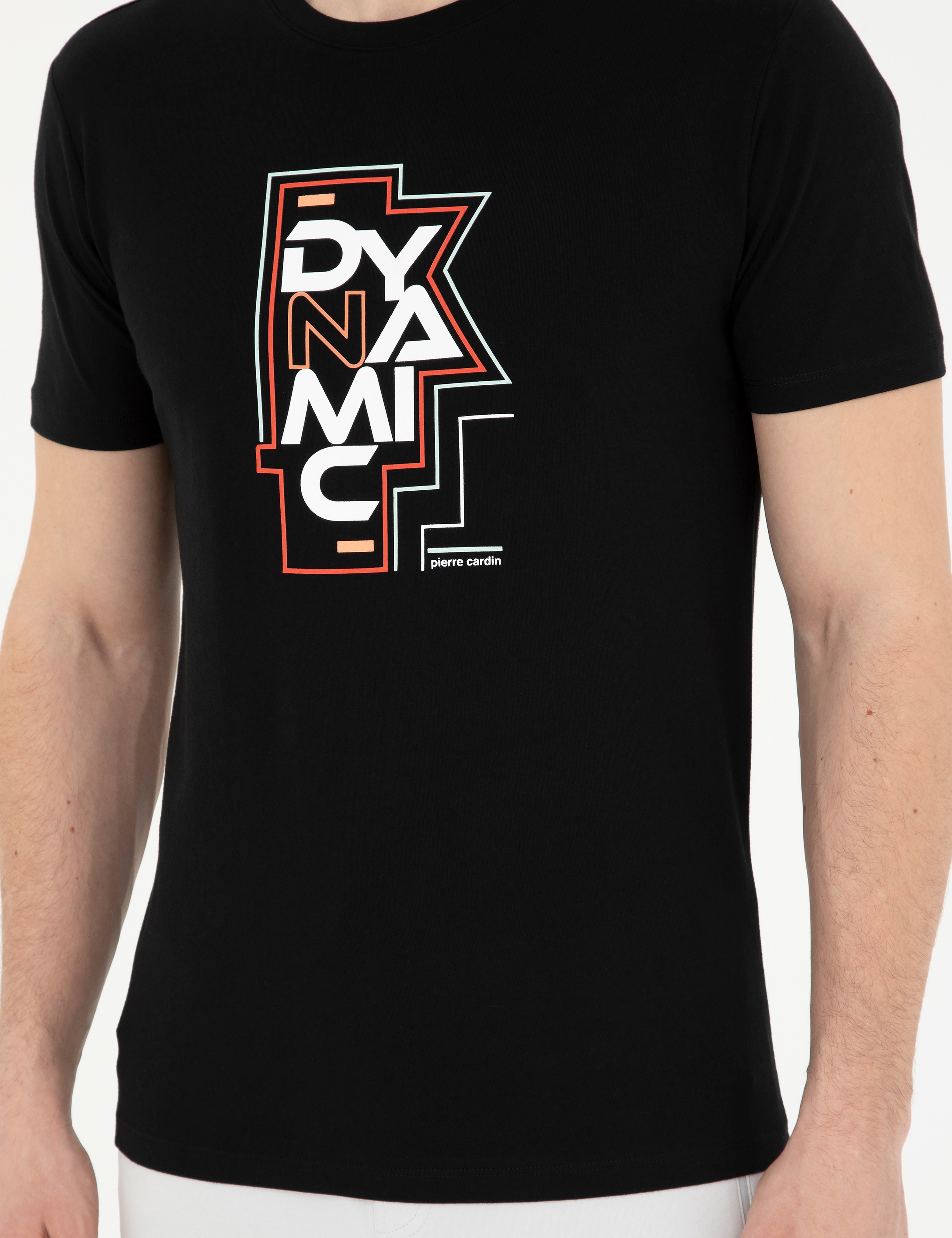 Siyah Slim Fit %100 Pamuk Bisiklet Yaka Tişört