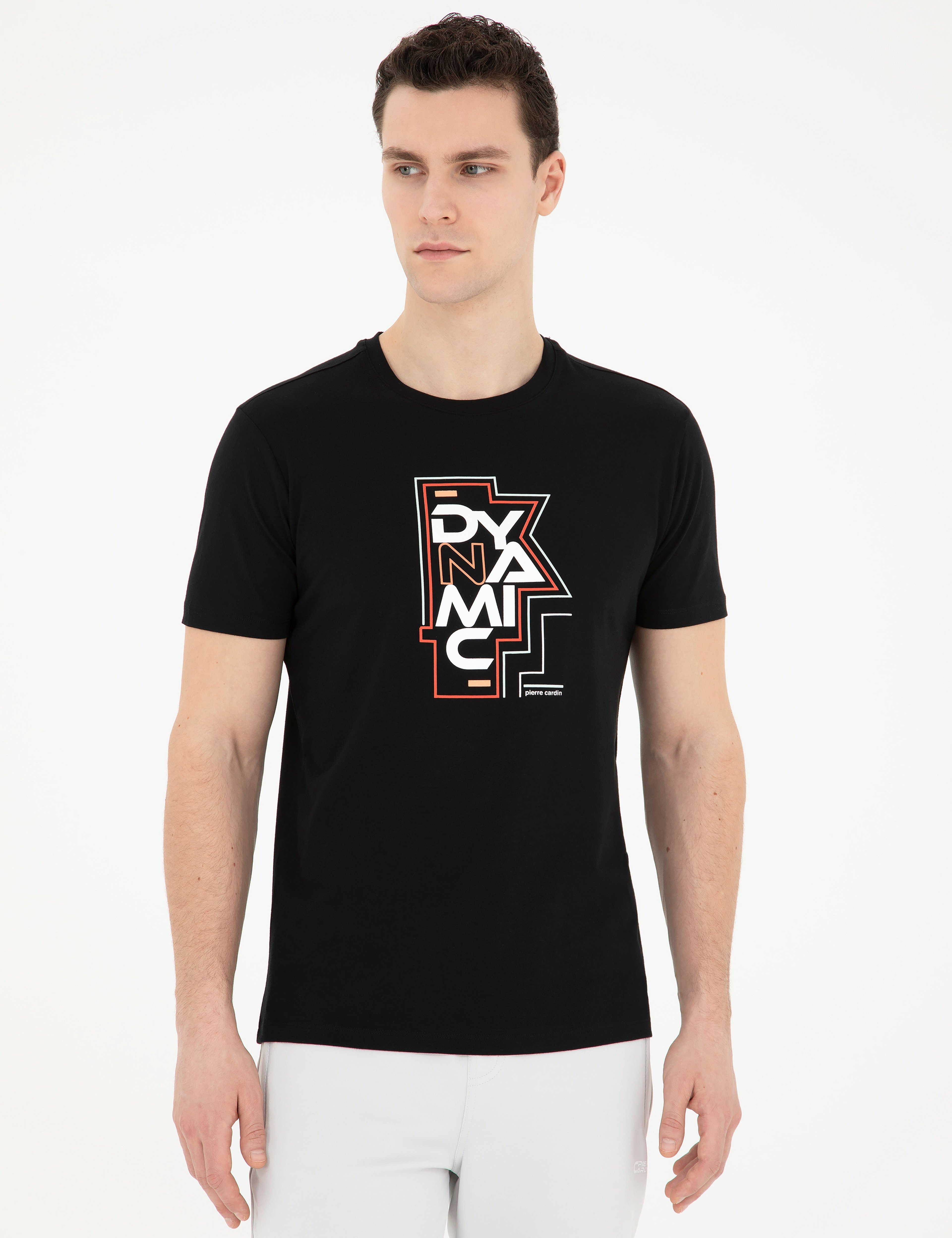 Siyah Slim Fit %100 Pamuk Bisiklet Yaka Tişört - Image 3