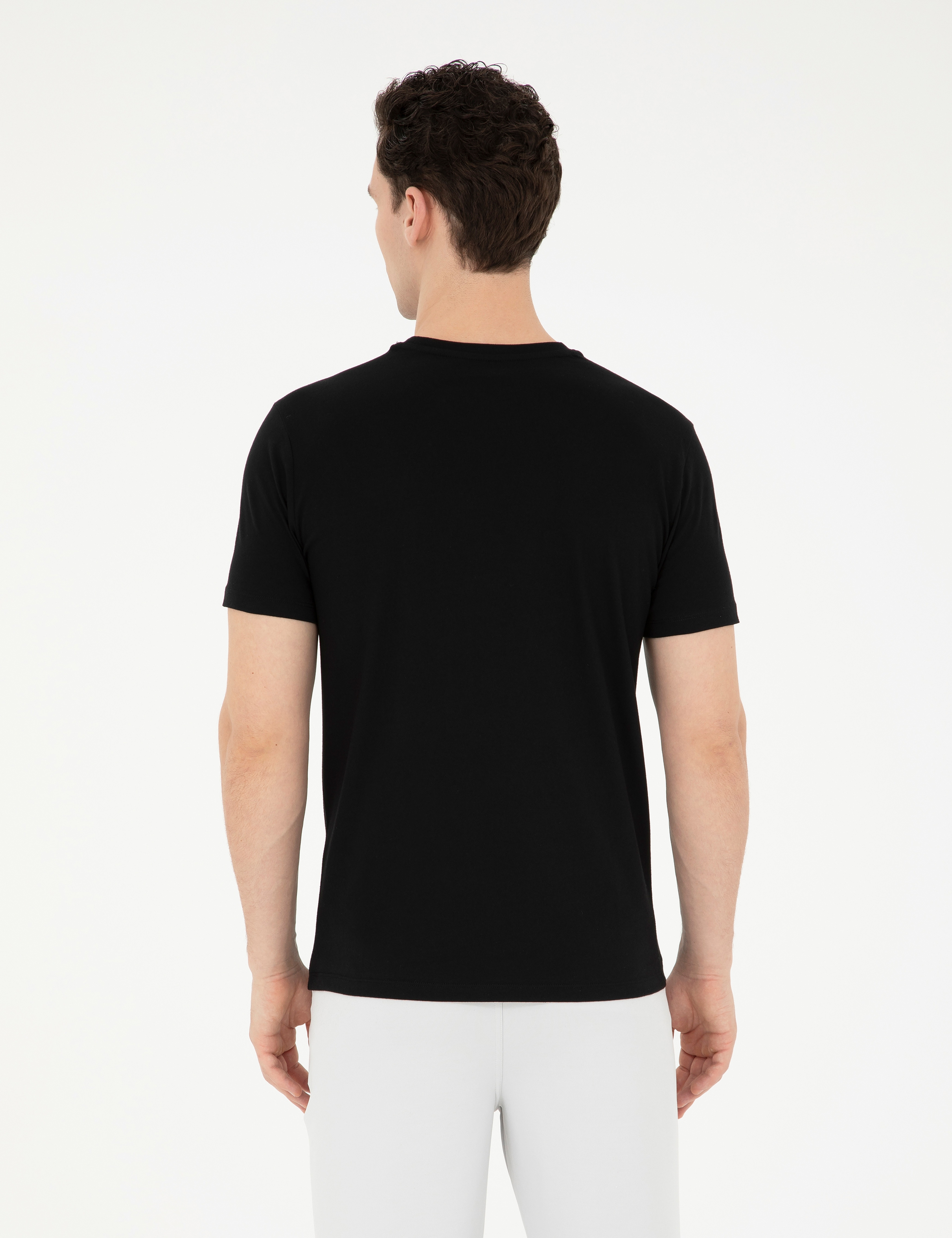 Siyah Slim Fit %100 Pamuk Bisiklet Yaka Tişört