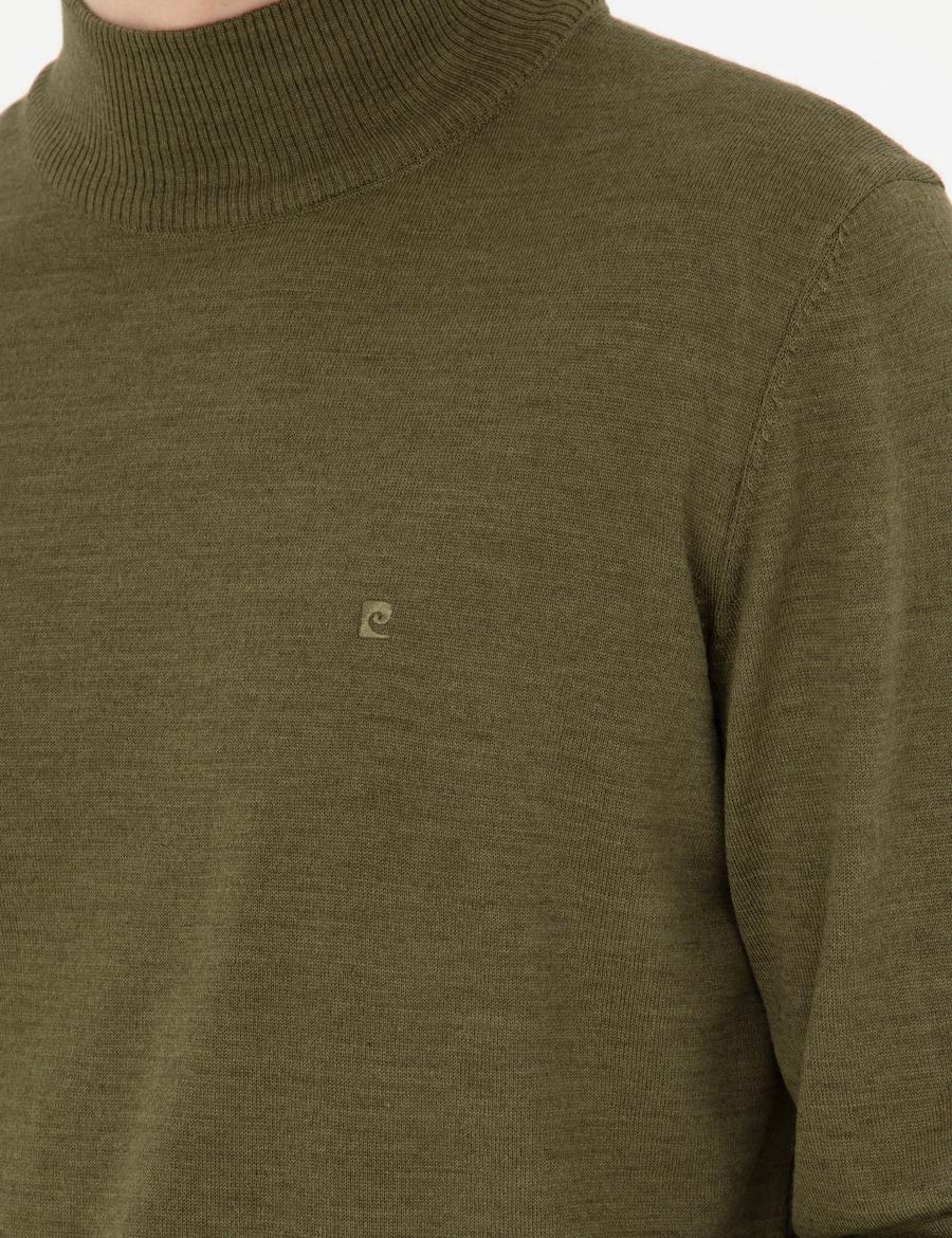 Açık Yeşil Slim Fit Yarım Balıkçı Yaka Yün Karışımlı Basic Triko Kazak