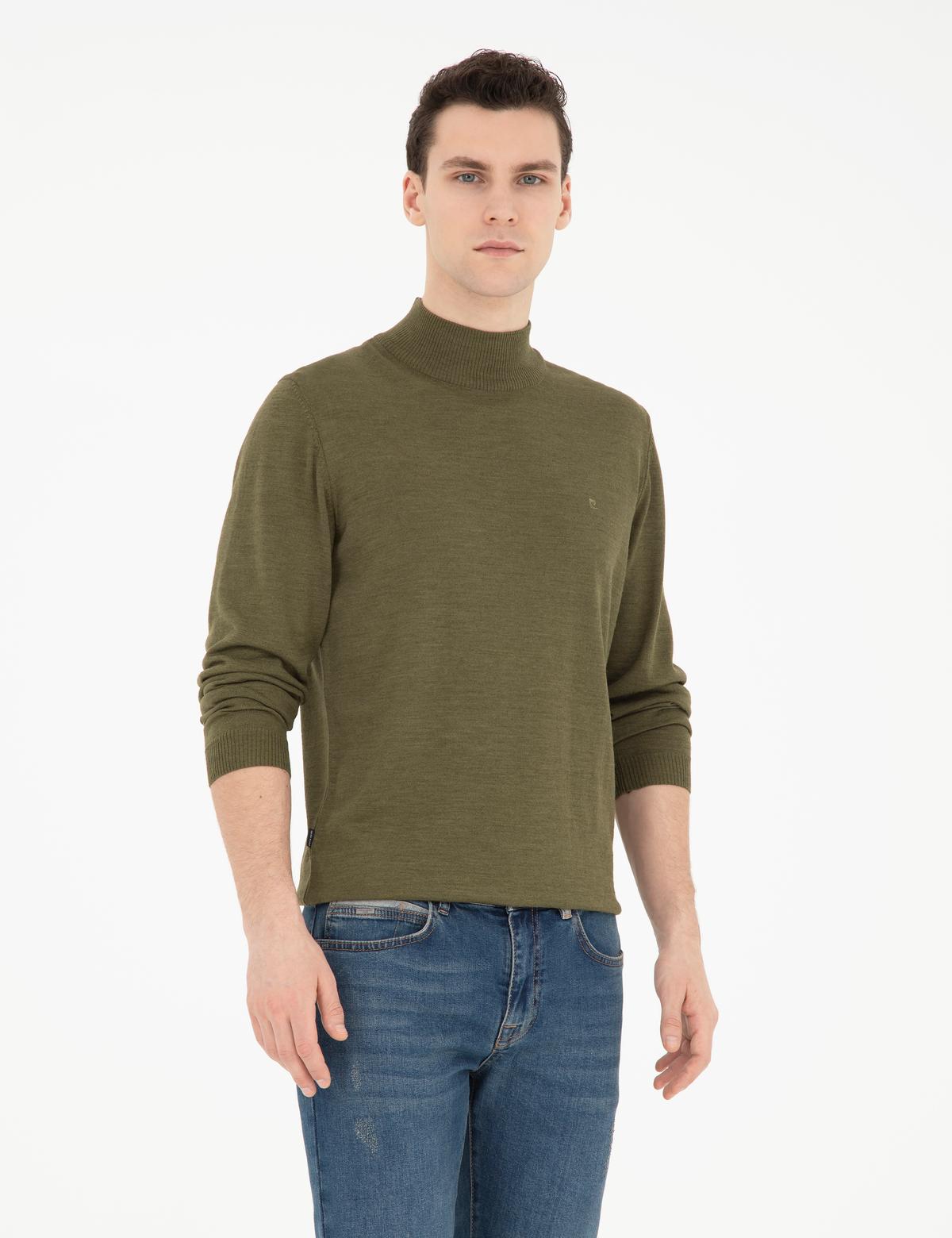 Açık Yeşil Slim Fit Yarım Balıkçı Yaka Yün Karışımlı Basic Triko Kazak