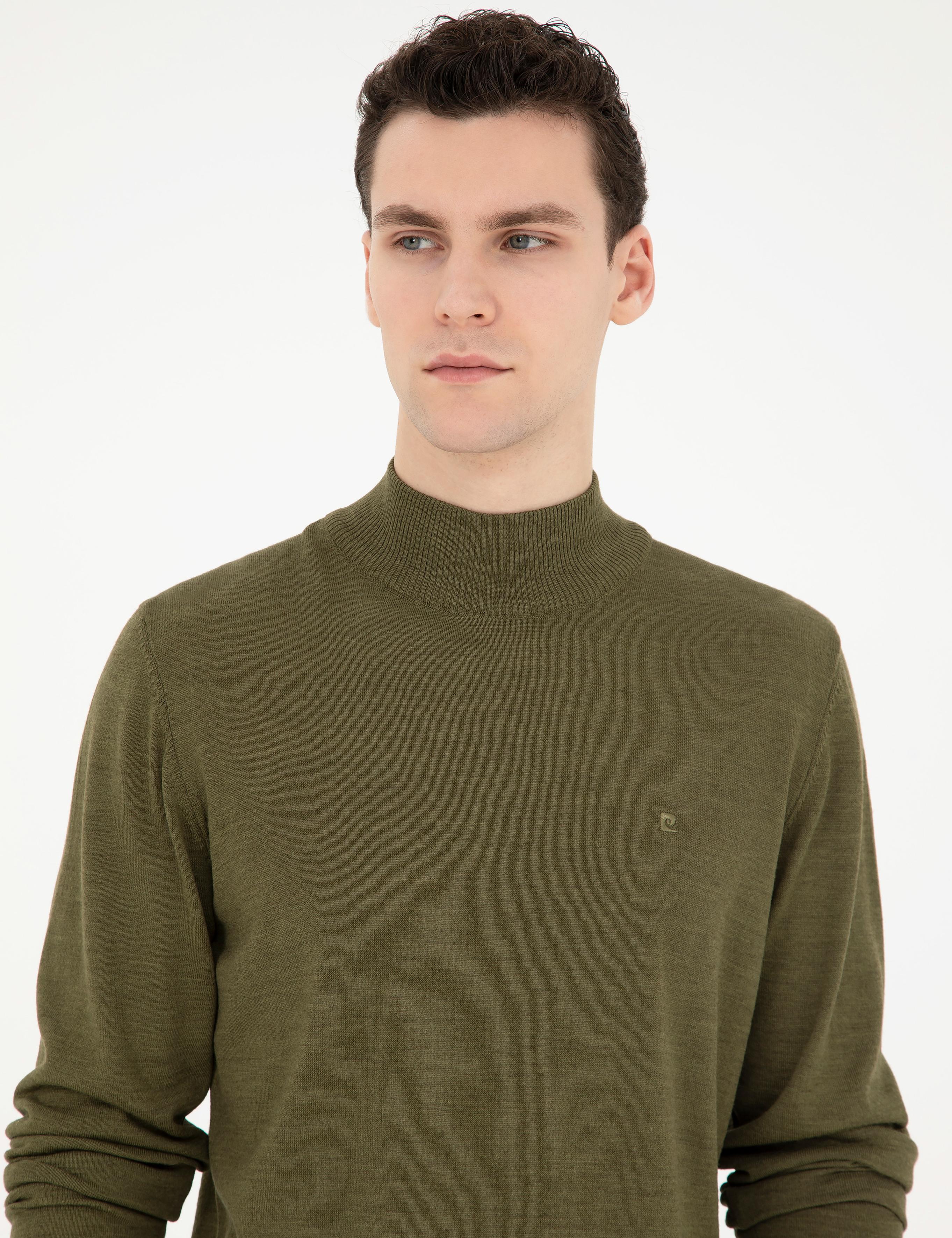 Açık Yeşil Slim Fit Yarım Balıkçı Yaka Yün Karışımlı Basic Triko Kazak