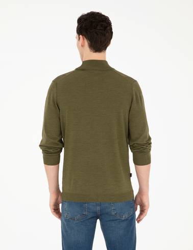 Açık Yeşil Slim Fit Yarım Balıkçı Yaka Yün Karışımlı Basic Triko Kazak