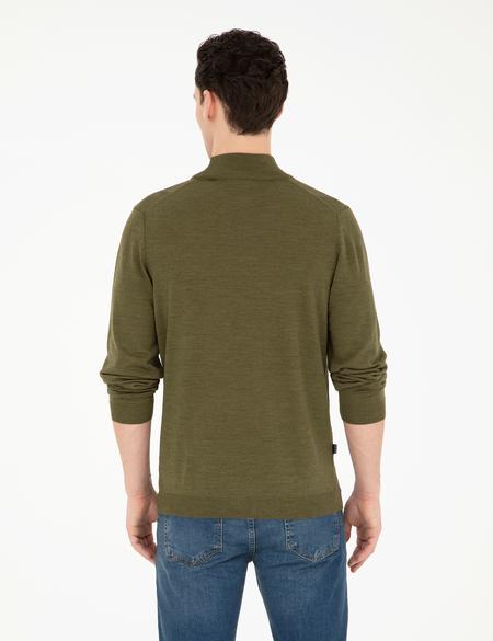 Açık Yeşil Slim Fit Yarım Balıkçı Yaka Yün Karışımlı Basic Triko Kazak - 50270055028