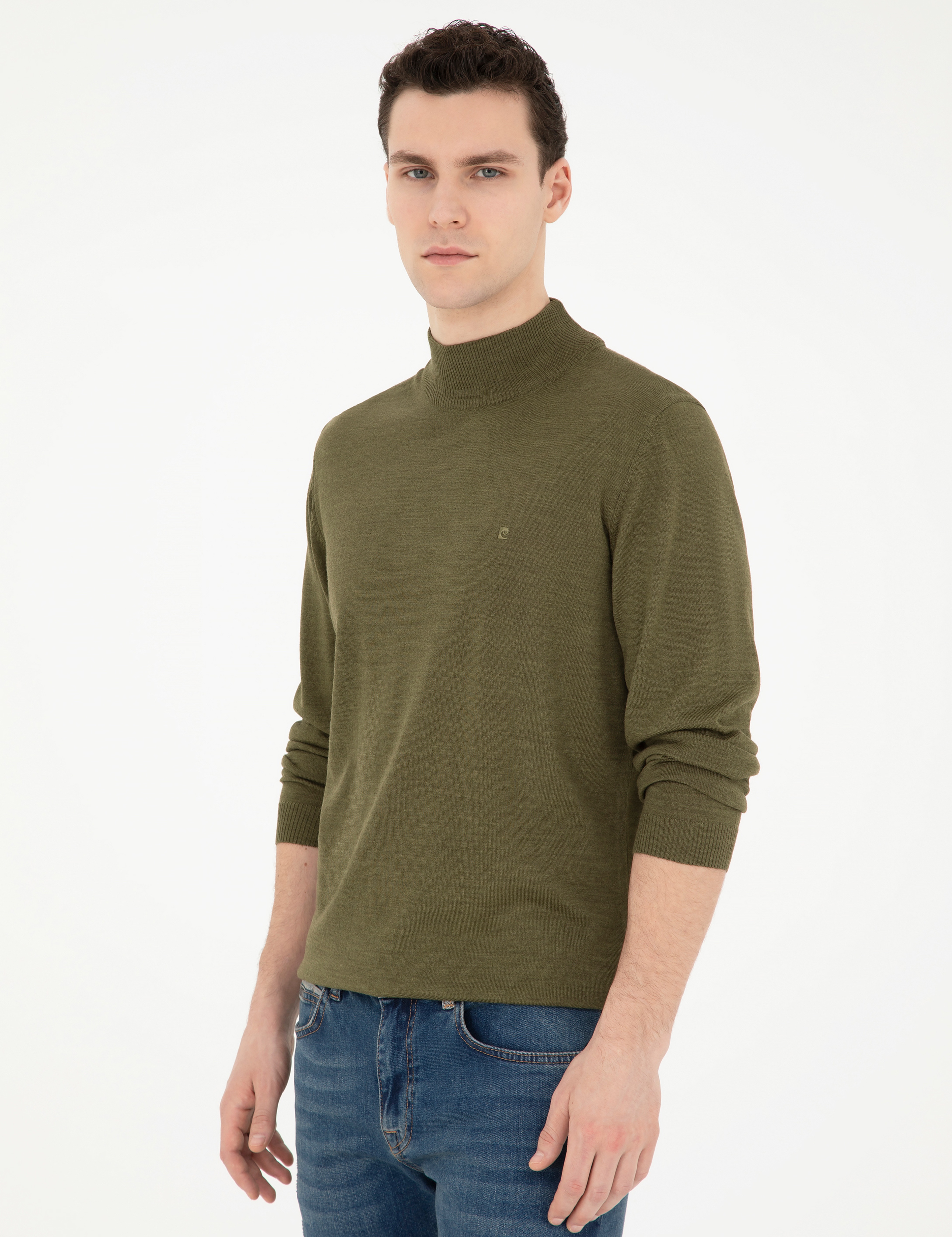 Açık Yeşil Slim Fit Yarım Balıkçı Yaka Yün Karışımlı Basic Triko Kazak - Image 3