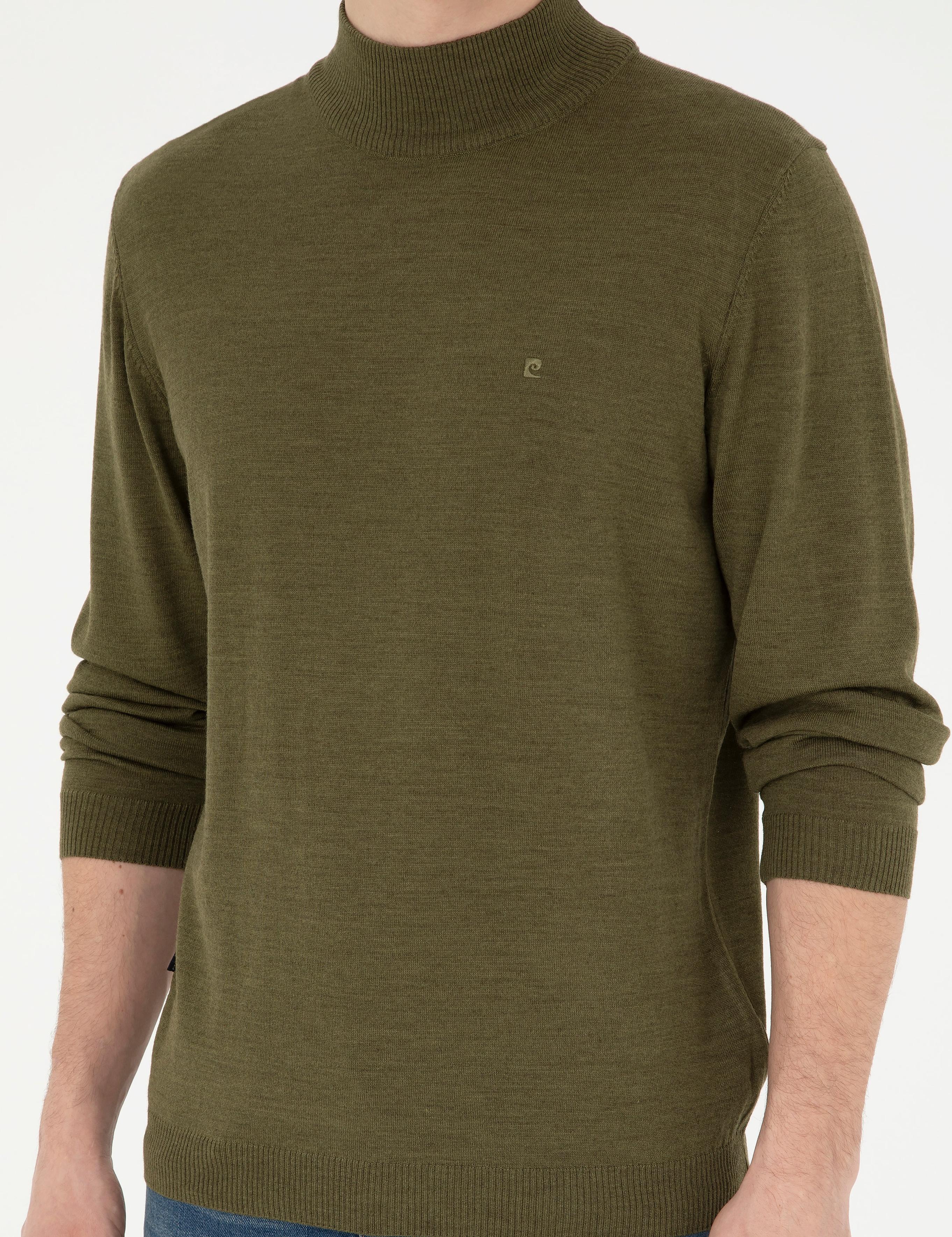 Açık Yeşil Slim Fit Yarım Balıkçı Yaka Yün Karışımlı Basic Triko Kazak