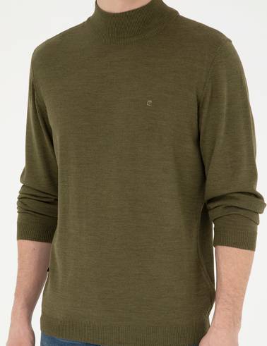 Açık Yeşil Slim Fit Yarım Balıkçı Yaka Yün Karışımlı Basic Triko Kazak