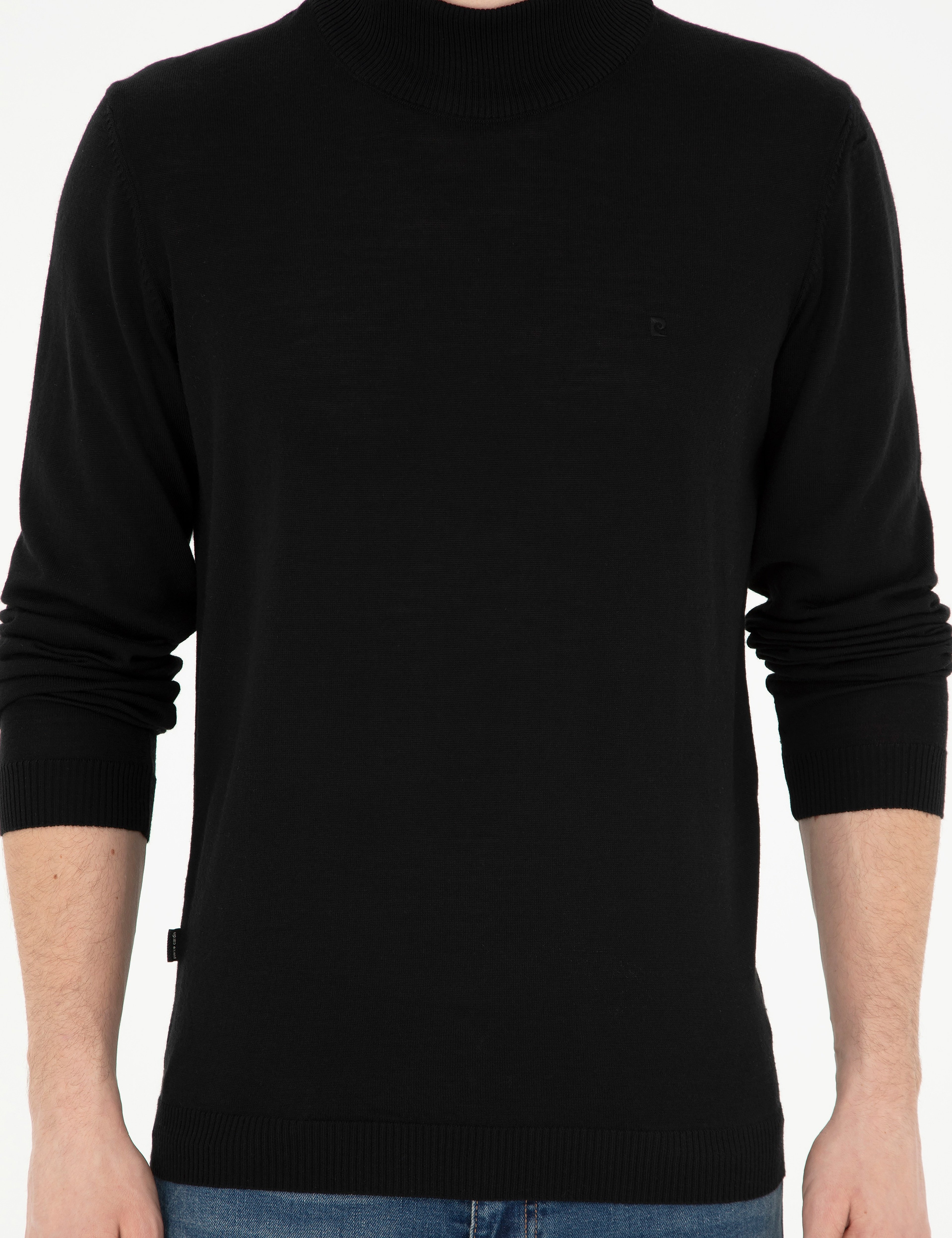 Siyah Slim Fit Yarım Balıkçı Yaka Yün Karışımlı Basic Triko Kazak