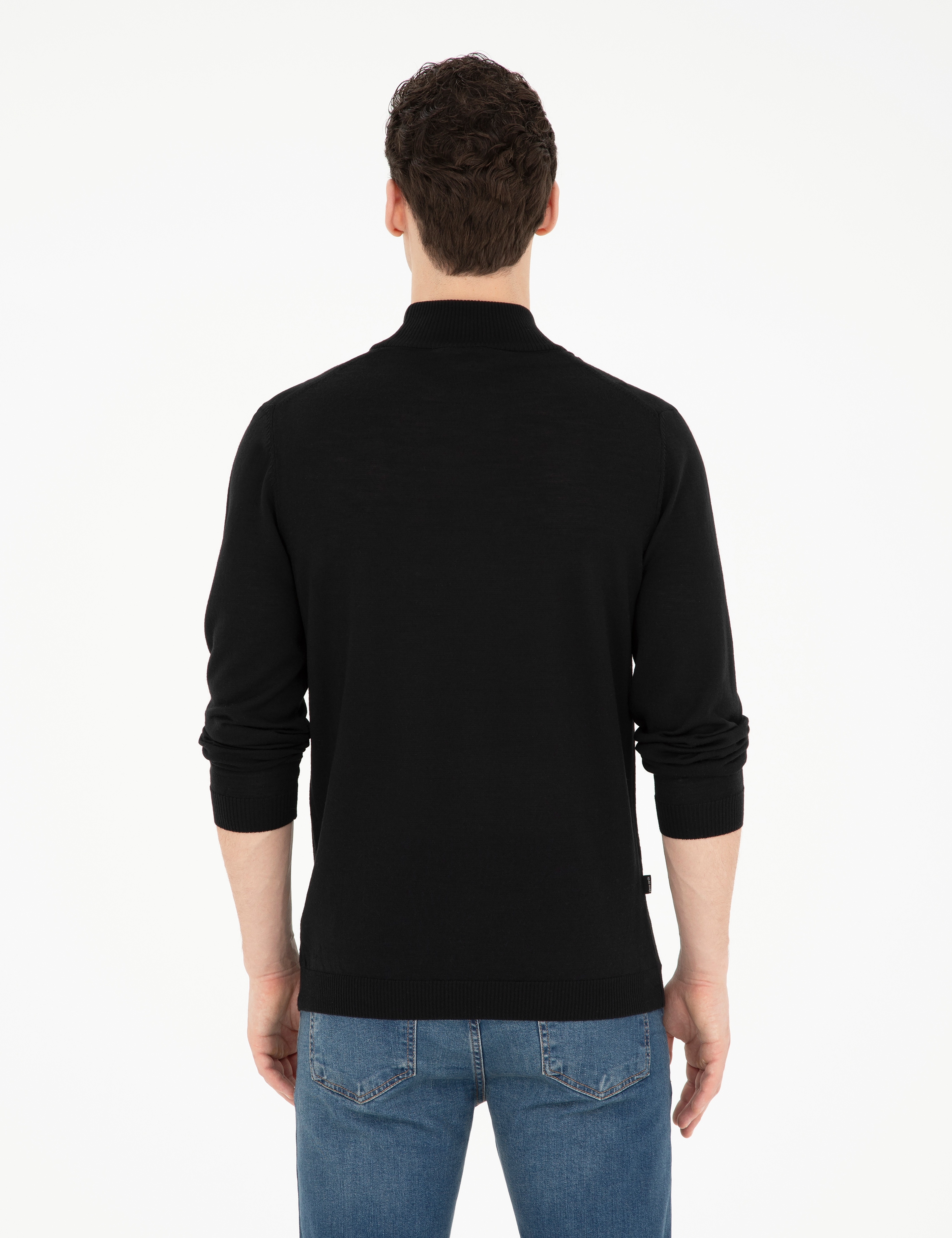Siyah Slim Fit Yarım Balıkçı Yaka Yün Karışımlı Basic Triko Kazak