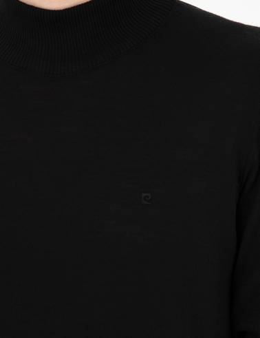 Siyah Slim Fit Yarım Balıkçı Yaka Yün Karışımlı Basic Triko Kazak