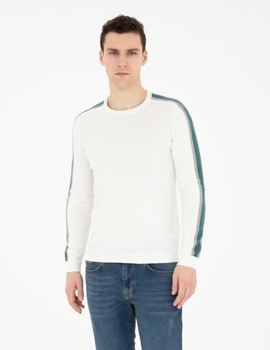 Ekru Slim Fit Bisiklet Yaka Triko Kazak
