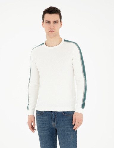 Ekru Slim Fit Bisiklet Yaka Triko Kazak