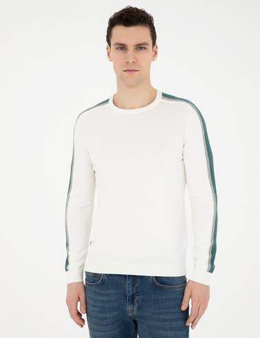 Ekru Slim Fit Bisiklet Yaka Triko Kazak