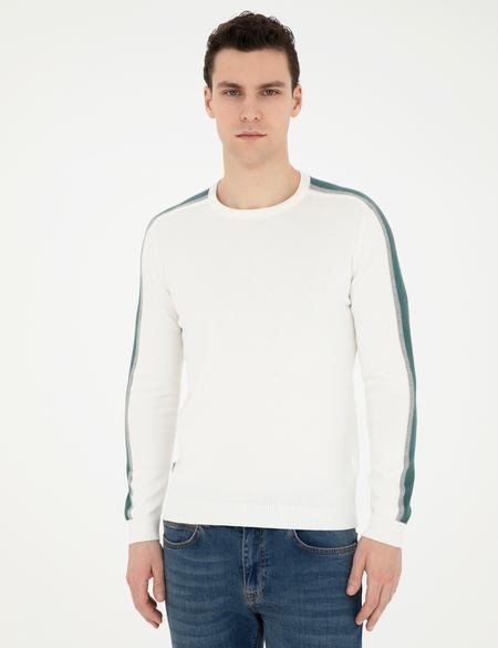 Ekru Slim Fit Bisiklet Yaka Triko Kazak - 50281821023