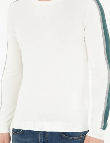 Ekru Slim Fit Bisiklet Yaka Triko Kazak