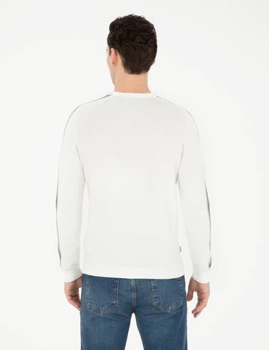 Ekru Slim Fit Bisiklet Yaka Triko Kazak