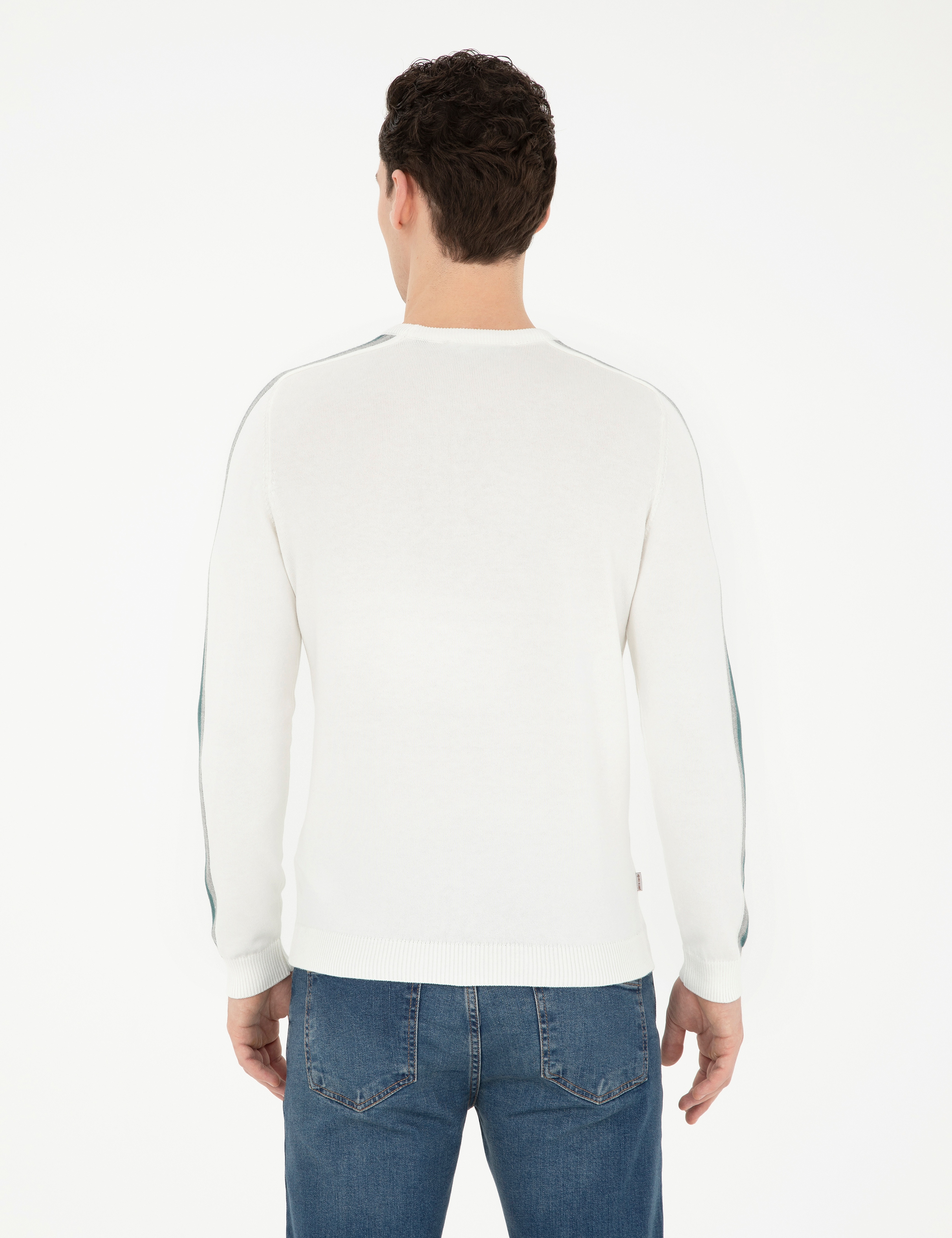 Ekru Slim Fit Bisiklet Yaka Triko Kazak - Image 5