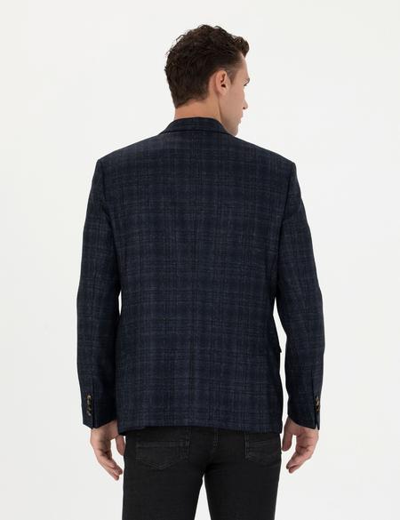 Ekose Lacivert Yün Ceket - 50273168005