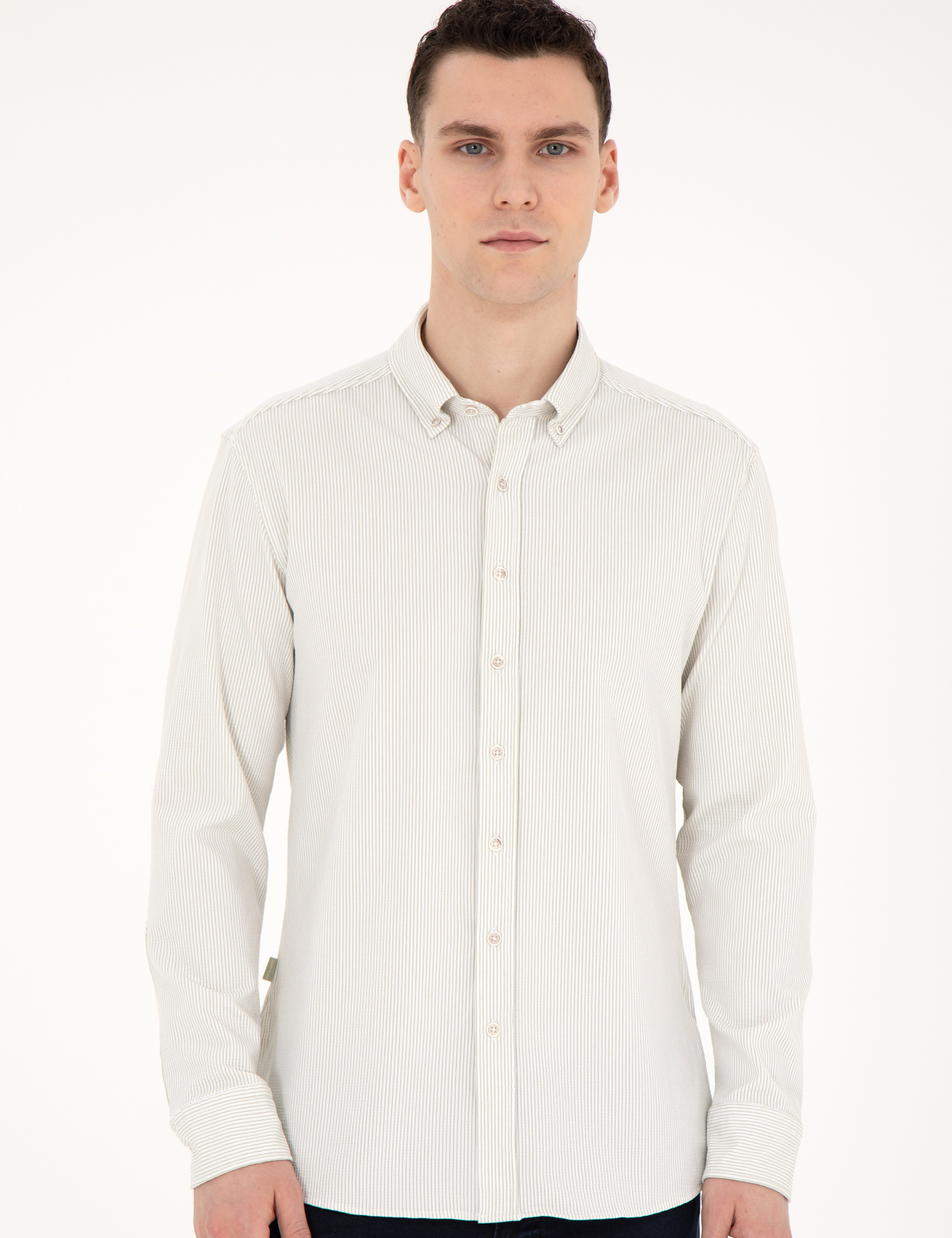 Yeşil Slim Fit Uzun Kollu Gömlek
