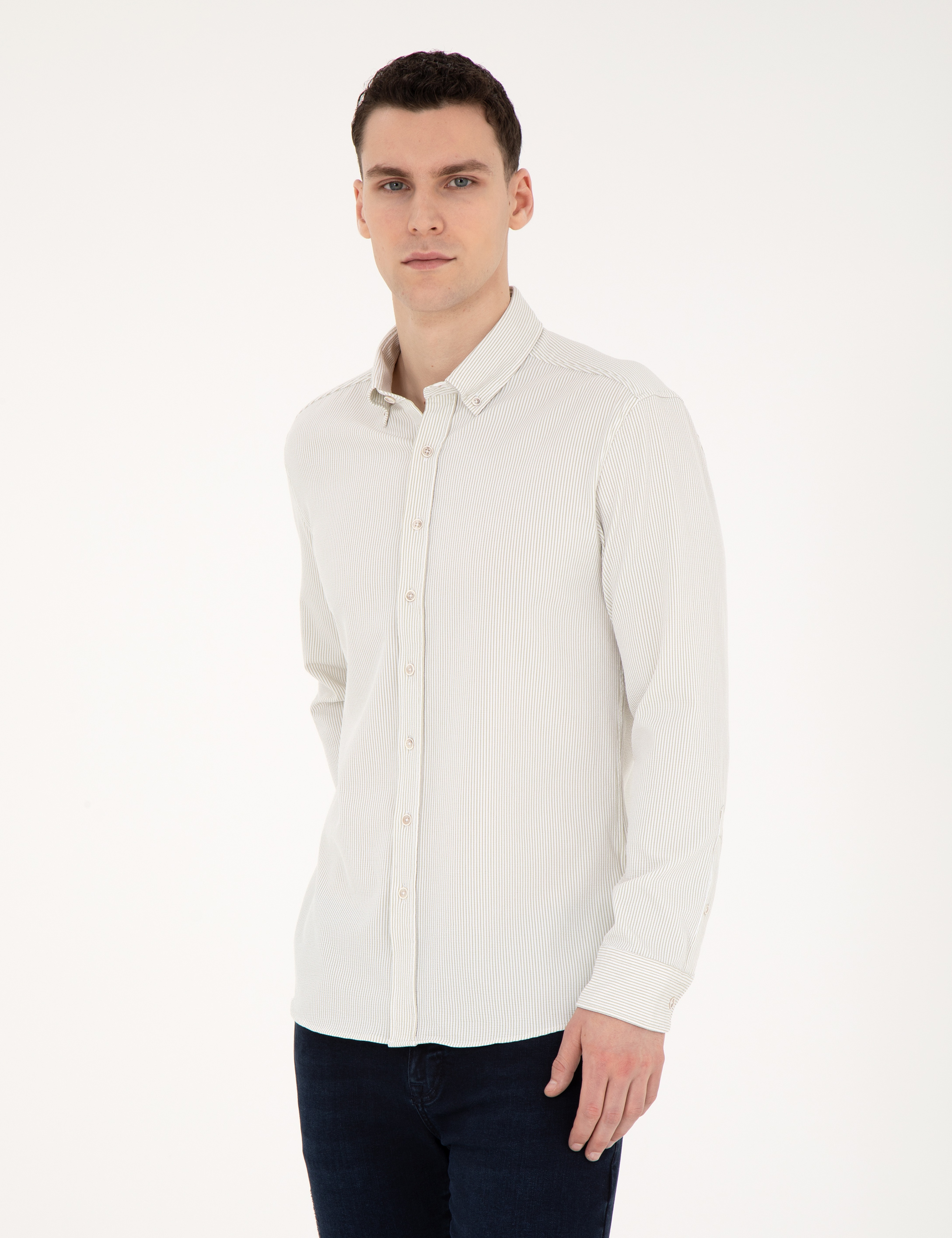 Yeşil Slim Fit Uzun Kollu Gömlek - Image 2
