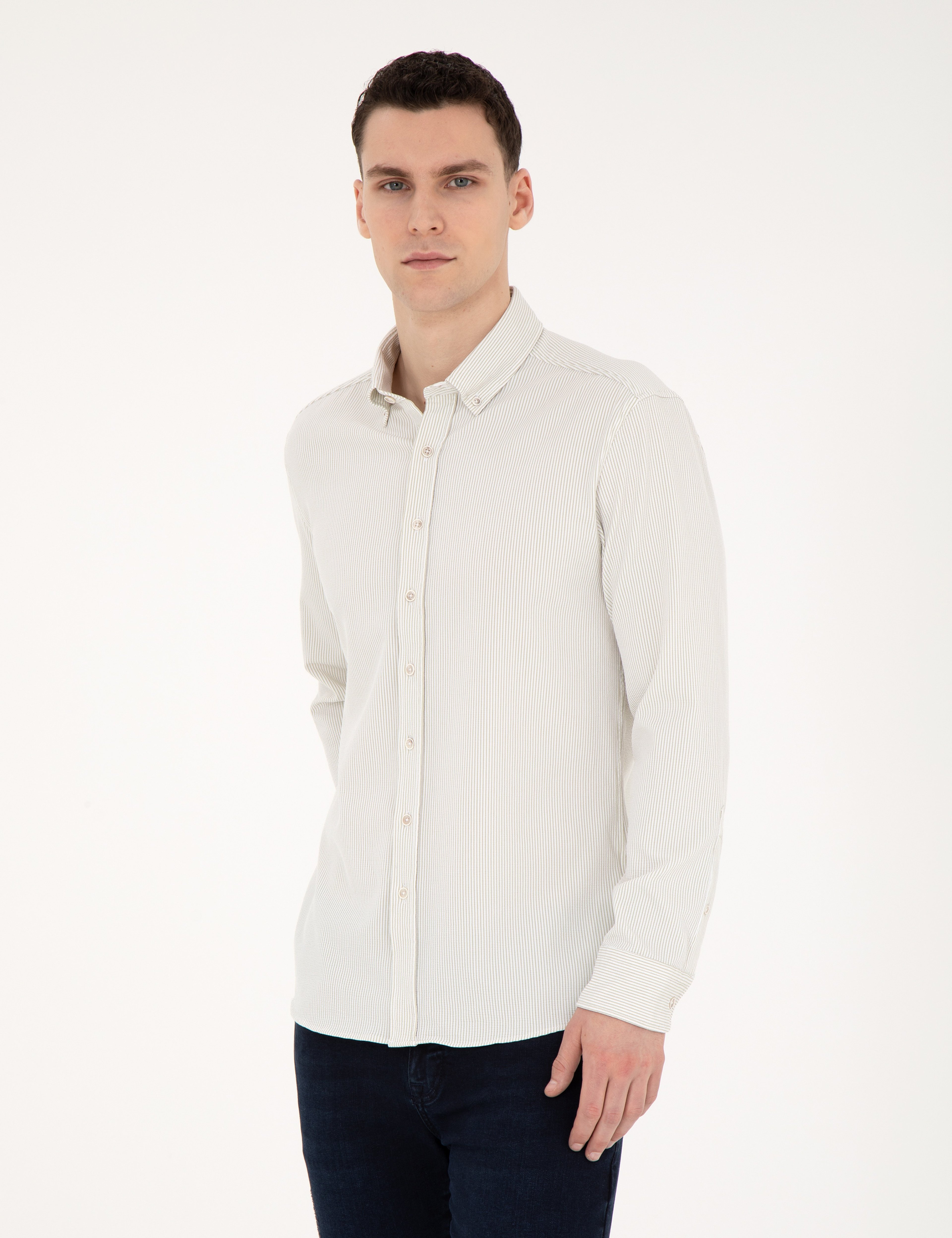 Yeşil Slim Fit Uzun Kollu Gömlek