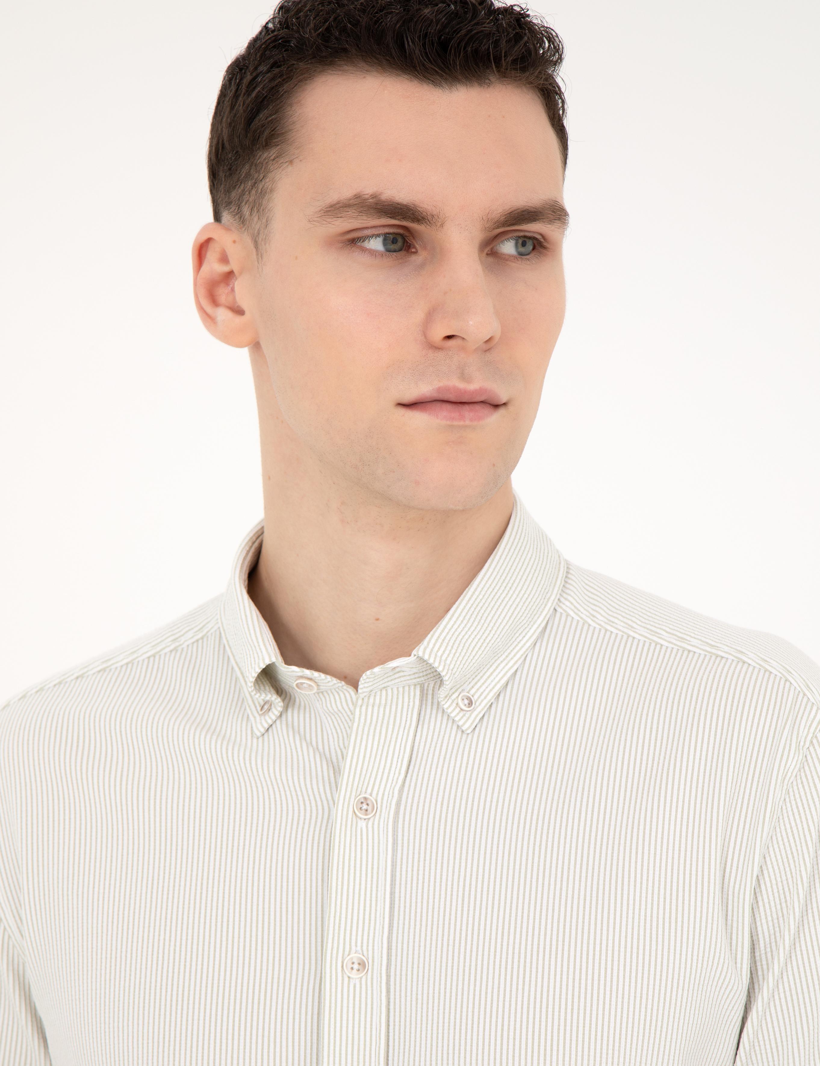 Yeşil Slim Fit Uzun Kollu Gömlek