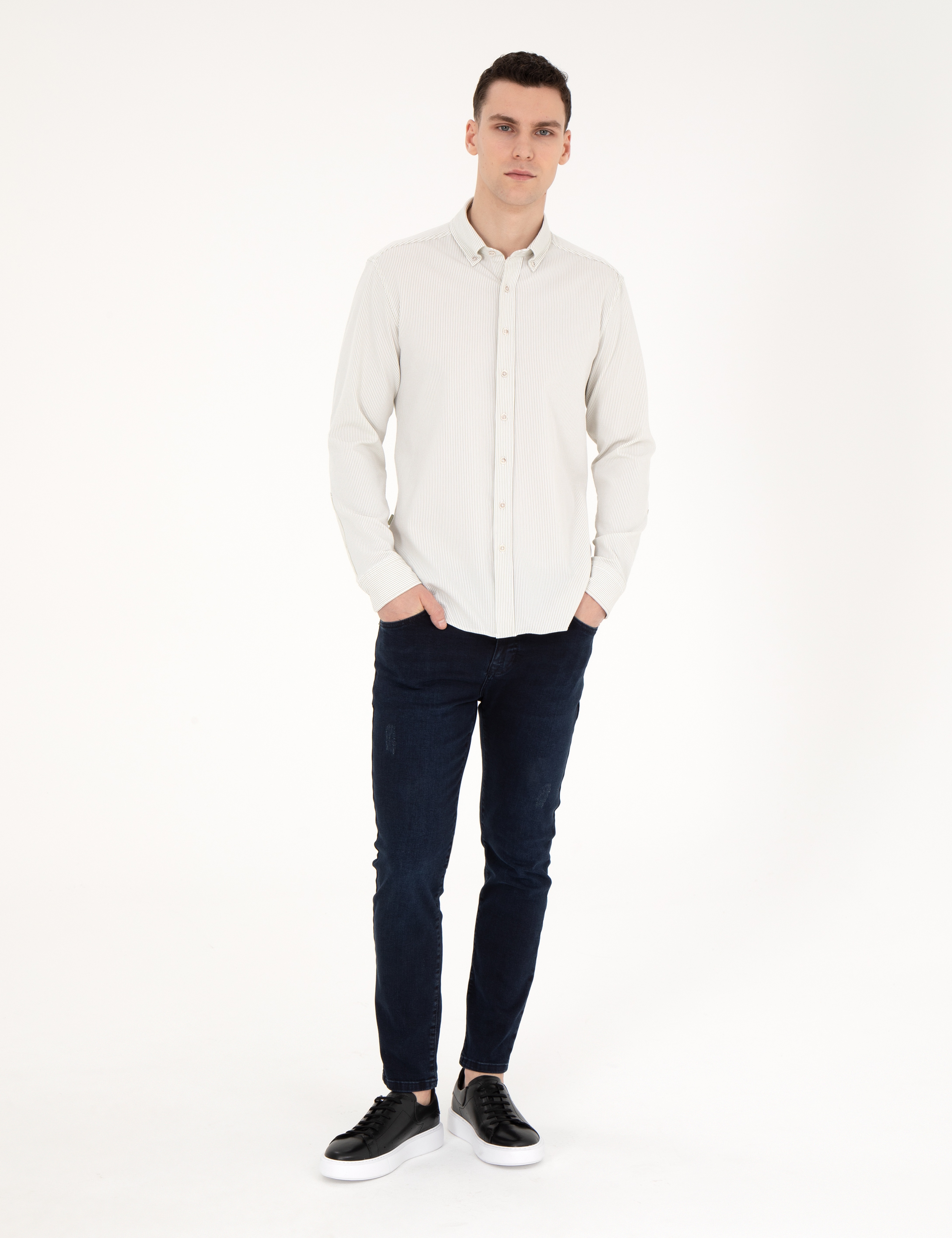 Yeşil Slim Fit Uzun Kollu Gömlek - Image 4