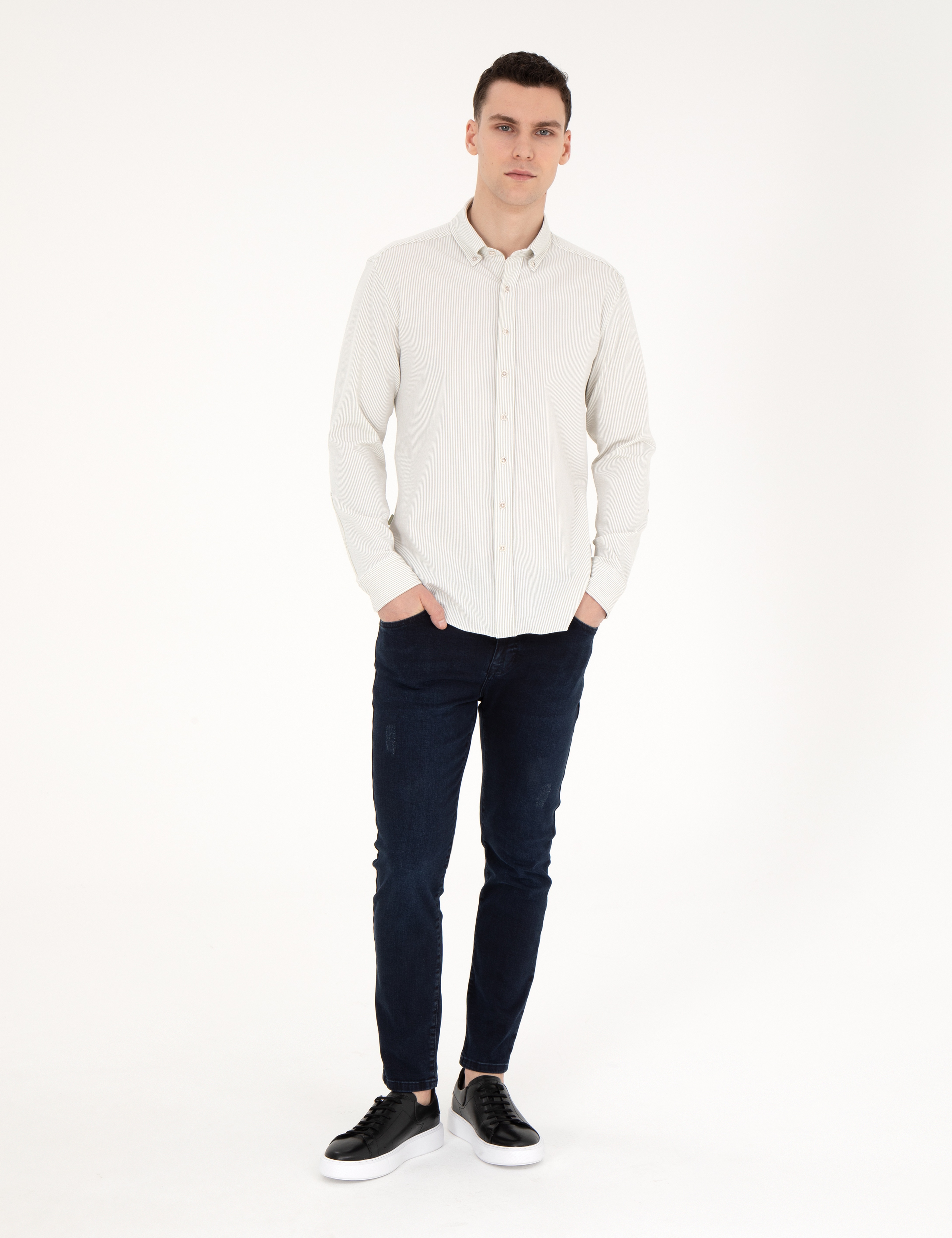 Yeşil Slim Fit Uzun Kollu Gömlek