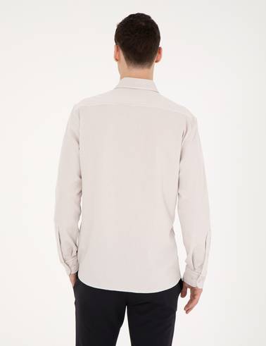 Bej Slim Fit Uzun Kollu Gömlek