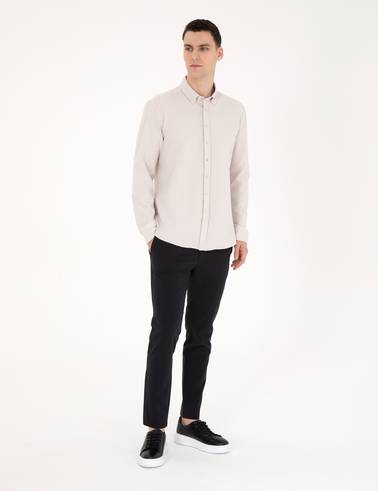 Bej Slim Fit Uzun Kollu Gömlek